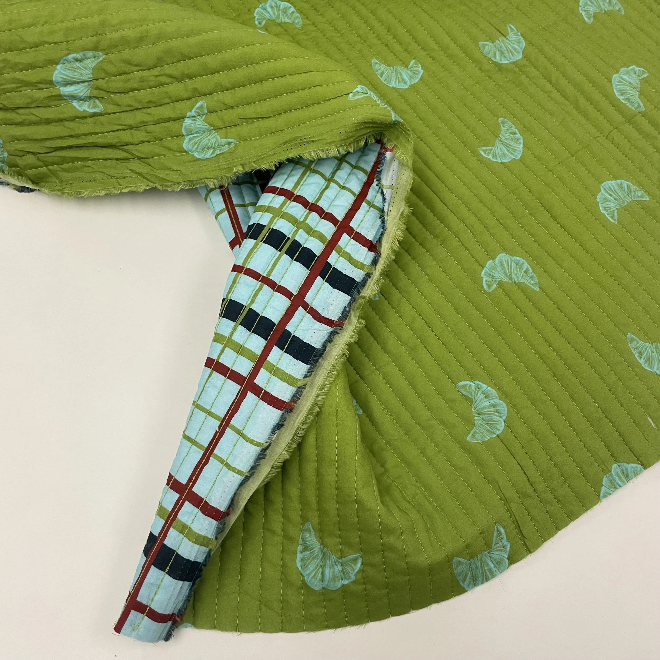 Hey Sew Sister - Exclusive Design - Croissant Queen - Croissant Print Green and Blue Quilted Cotton Fabric 3.jpeg