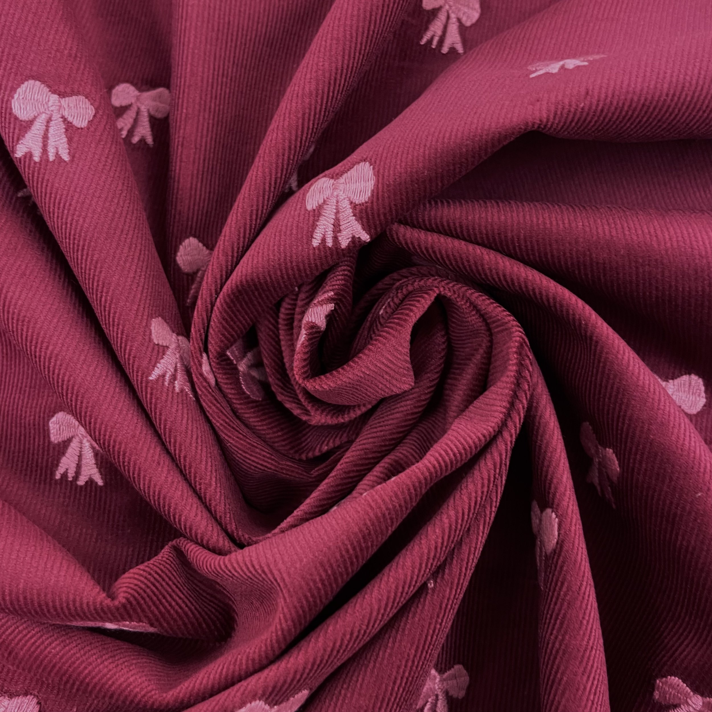 Hey Sew Sister - Baby Bow Embroidered Cotton Babycord corduroy Fabric - Bordeaux Red 3.jpeg