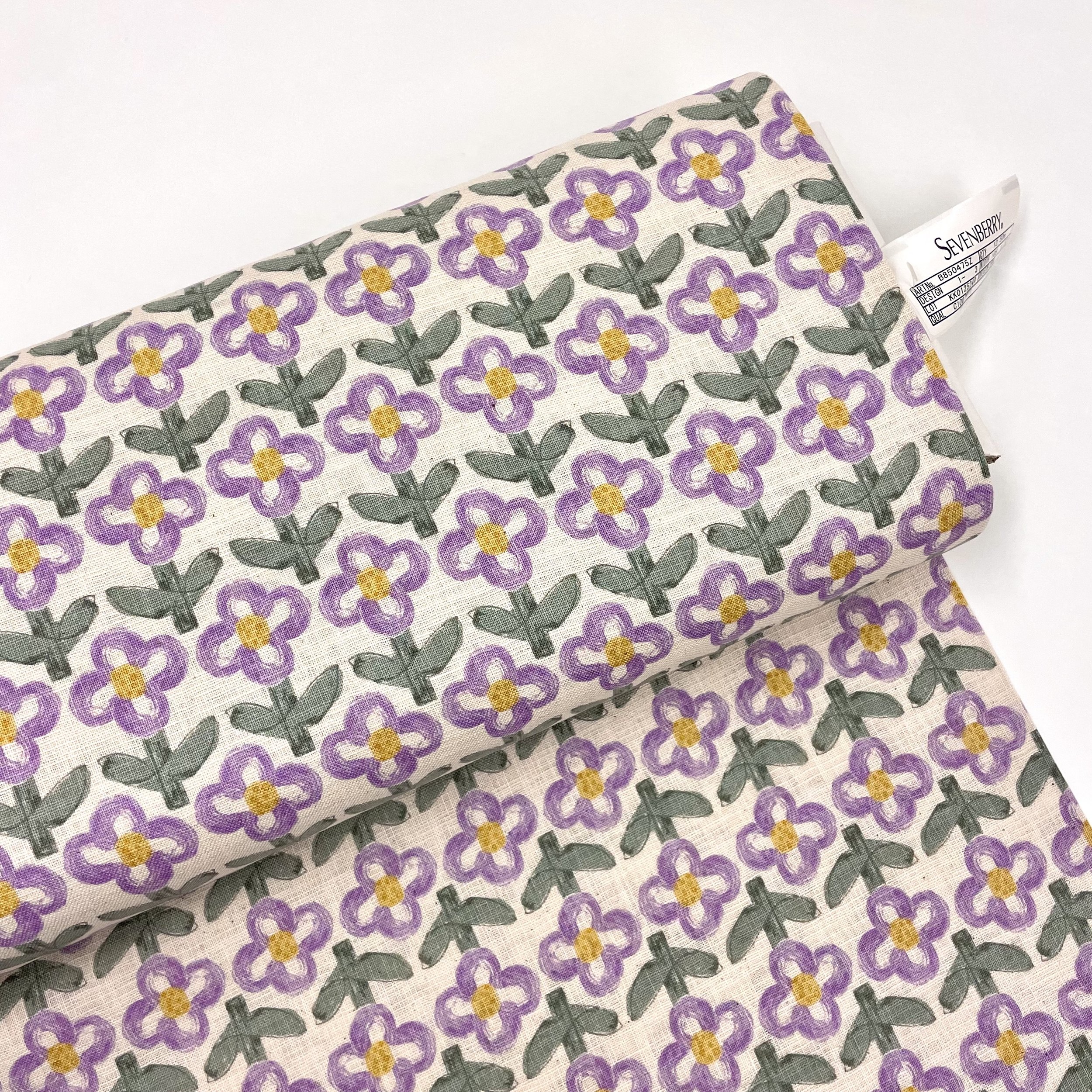 Hey Sew Sister - Sevenberry Japan - Nobana Hanako - Cute Flower Print Loose Weave Cotton Fabric - Lilac on Natural 1.jpeg