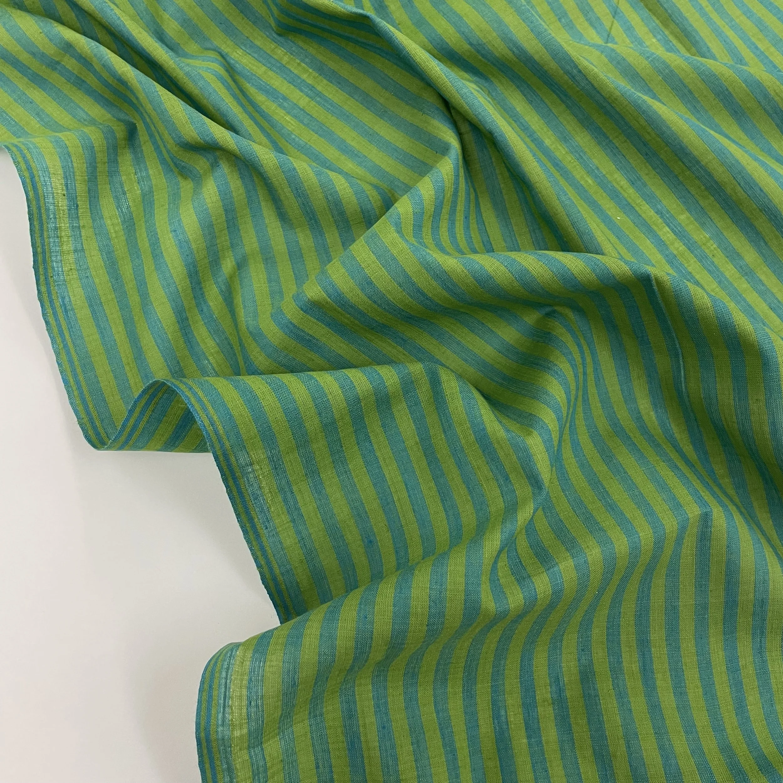 Hey Sew Sister - Indian Handloom Yarn Dyed Cotton Stripe Fabric - Green and Blue 2.jpeg