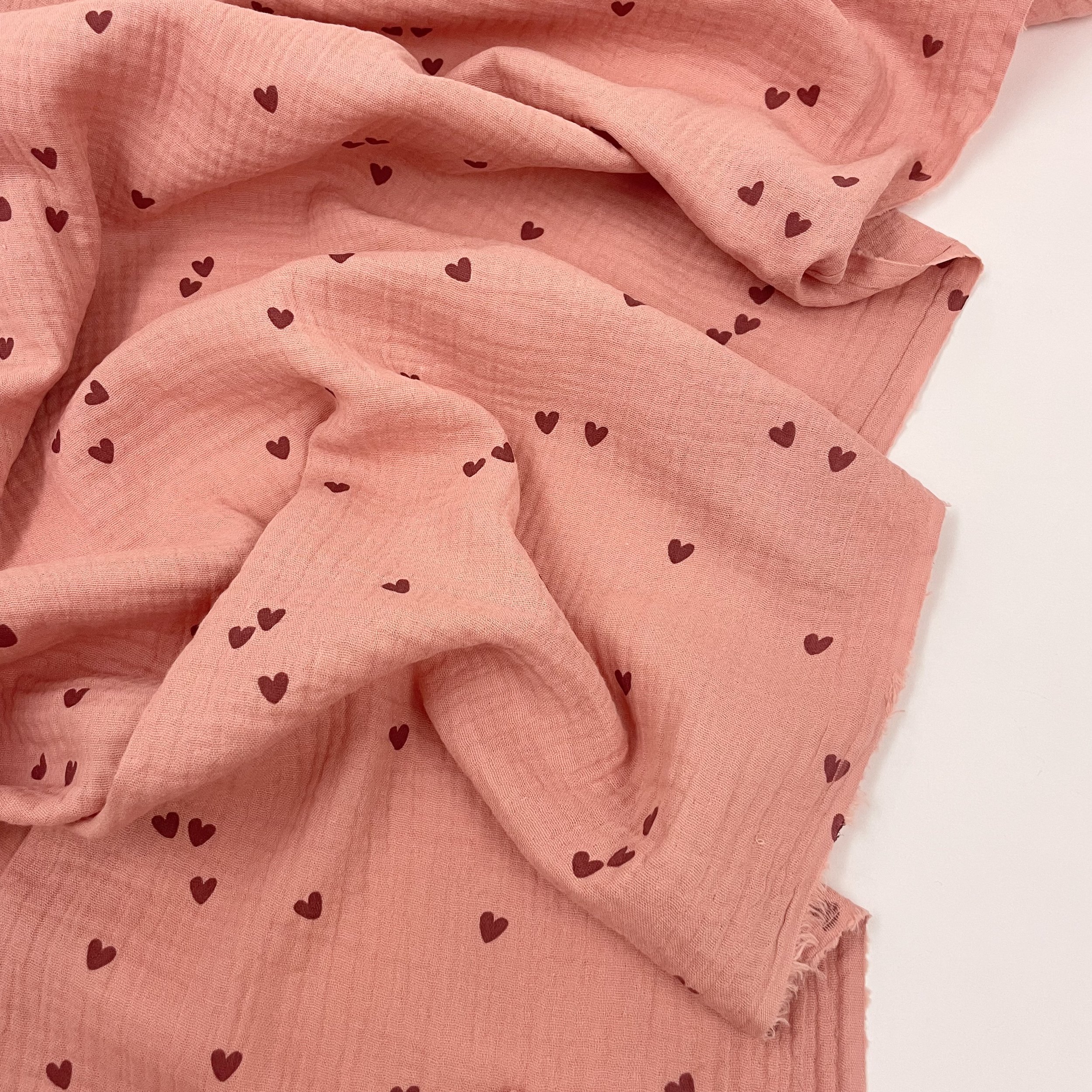 Hey Sew Sister - Pink Hearts Valentines Print Cotton Double Gauze Fabric 2.jpeg