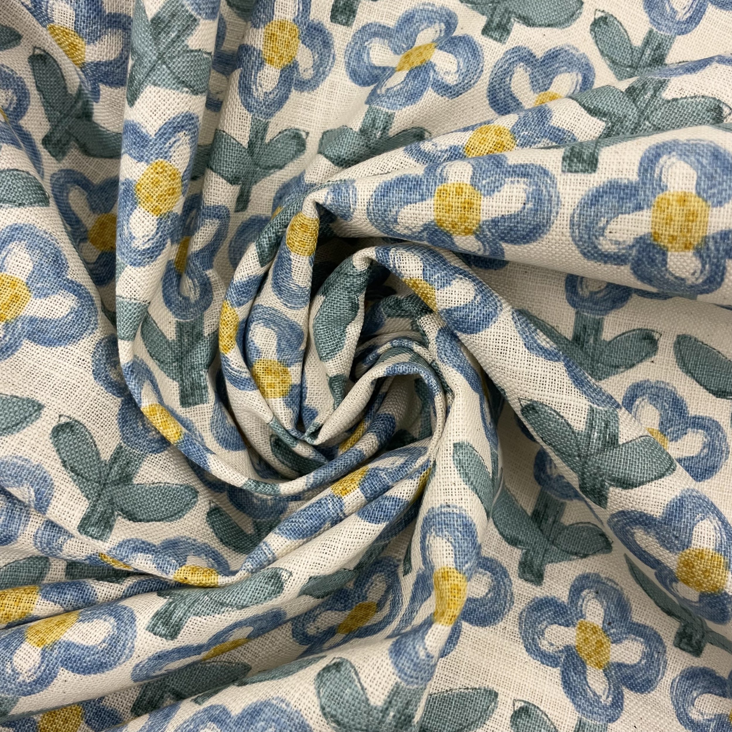 Hey Sew Sister - Sevenberry Japan - Nobana Hanako - Cute Flower Print Loose Weave Cotton Fabric - Blue on Natural 3.jpeg