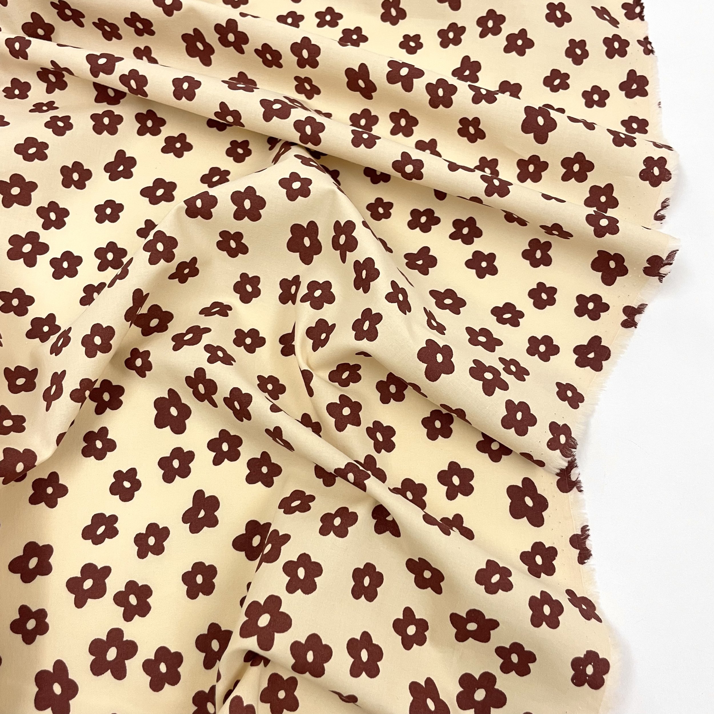 Hey Sew Sister - Deadstock Flower Print Cotton Poplin - Pale Yellow and Brown - Banoffee 1.jpeg