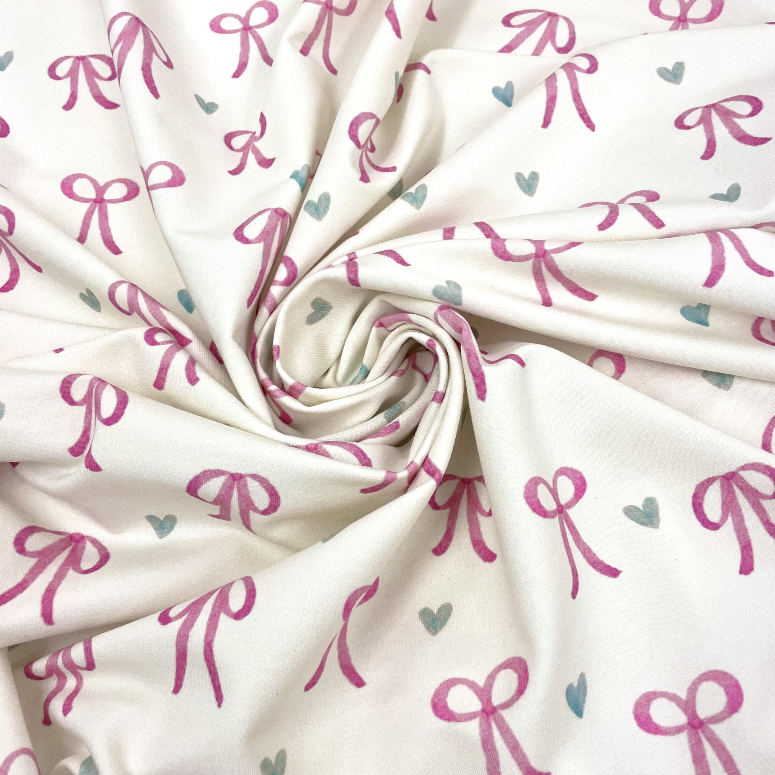 Hey Sew Sister - Bows and Hearts - Printed Super Soft Lightweight Sweatshirting Fabric - Cream and Pink 3.jpeg
