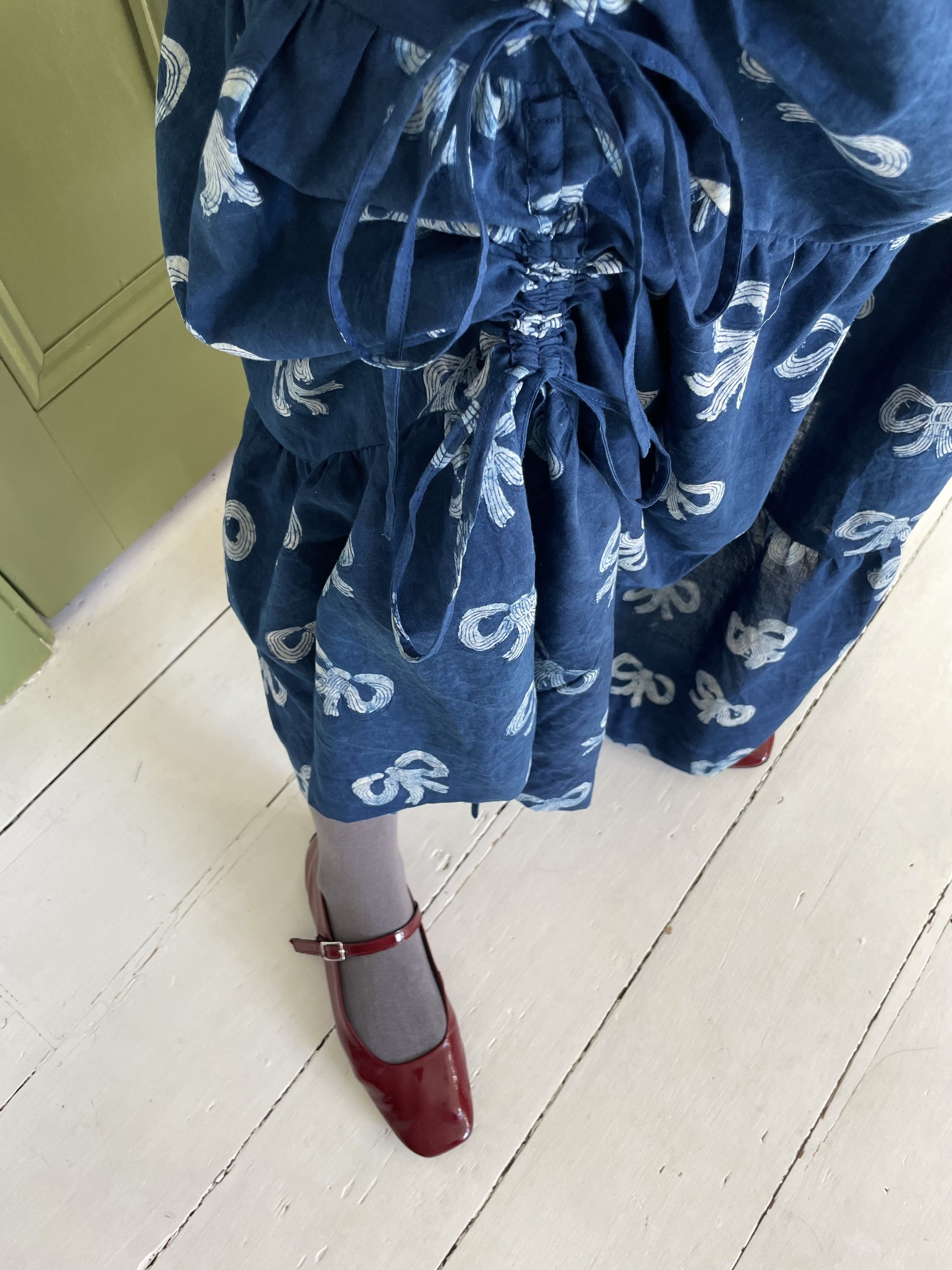 Hey Sew Sister - Georgie Bowie Block Print Organic Cotton Fabric Tiered Skirt Sample 2.jpeg