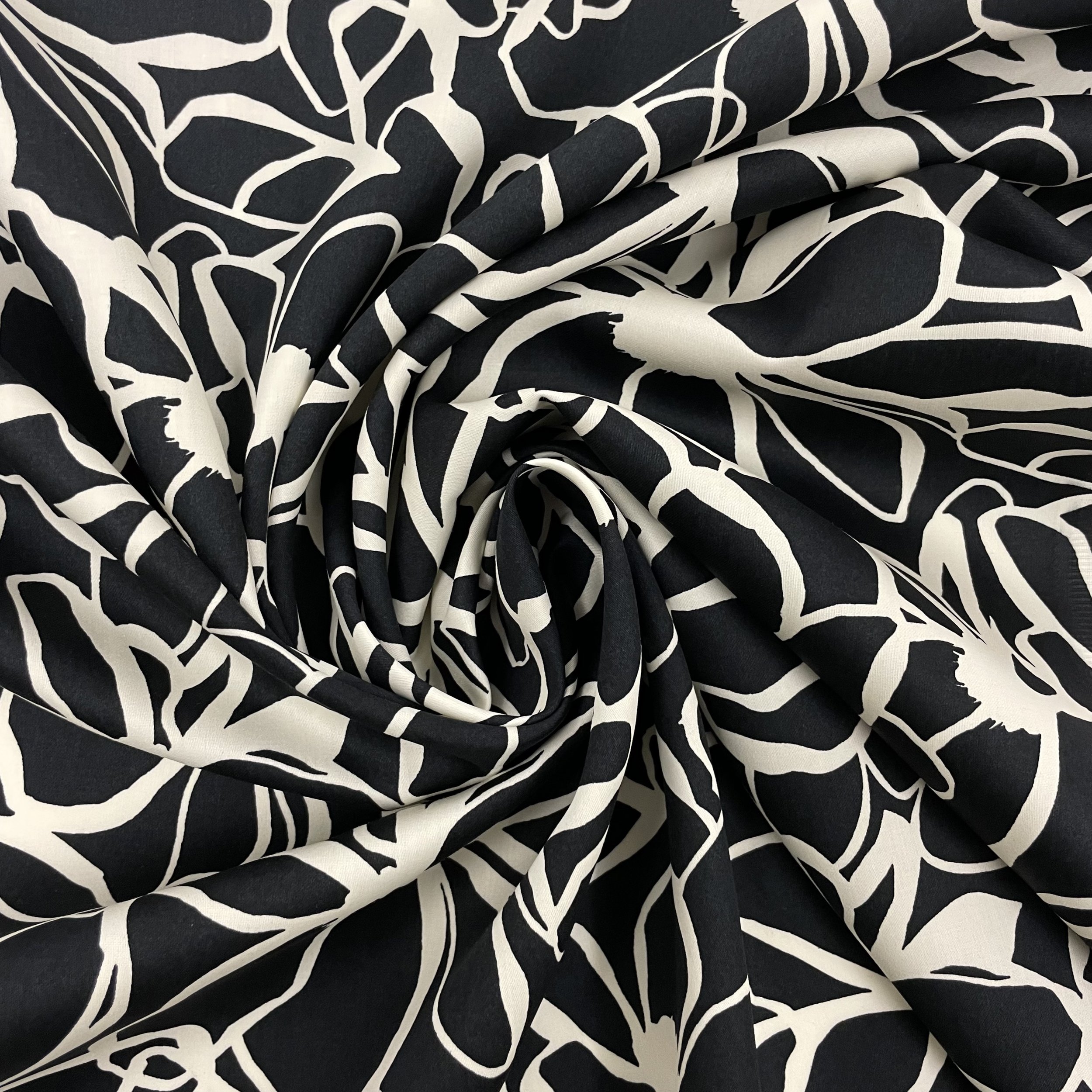 Hey Sew Sister - Nerida Hansen - Magnolia - Abstract Line Floral Print Cotton Satin Fabric - Black and White 3.jpeg