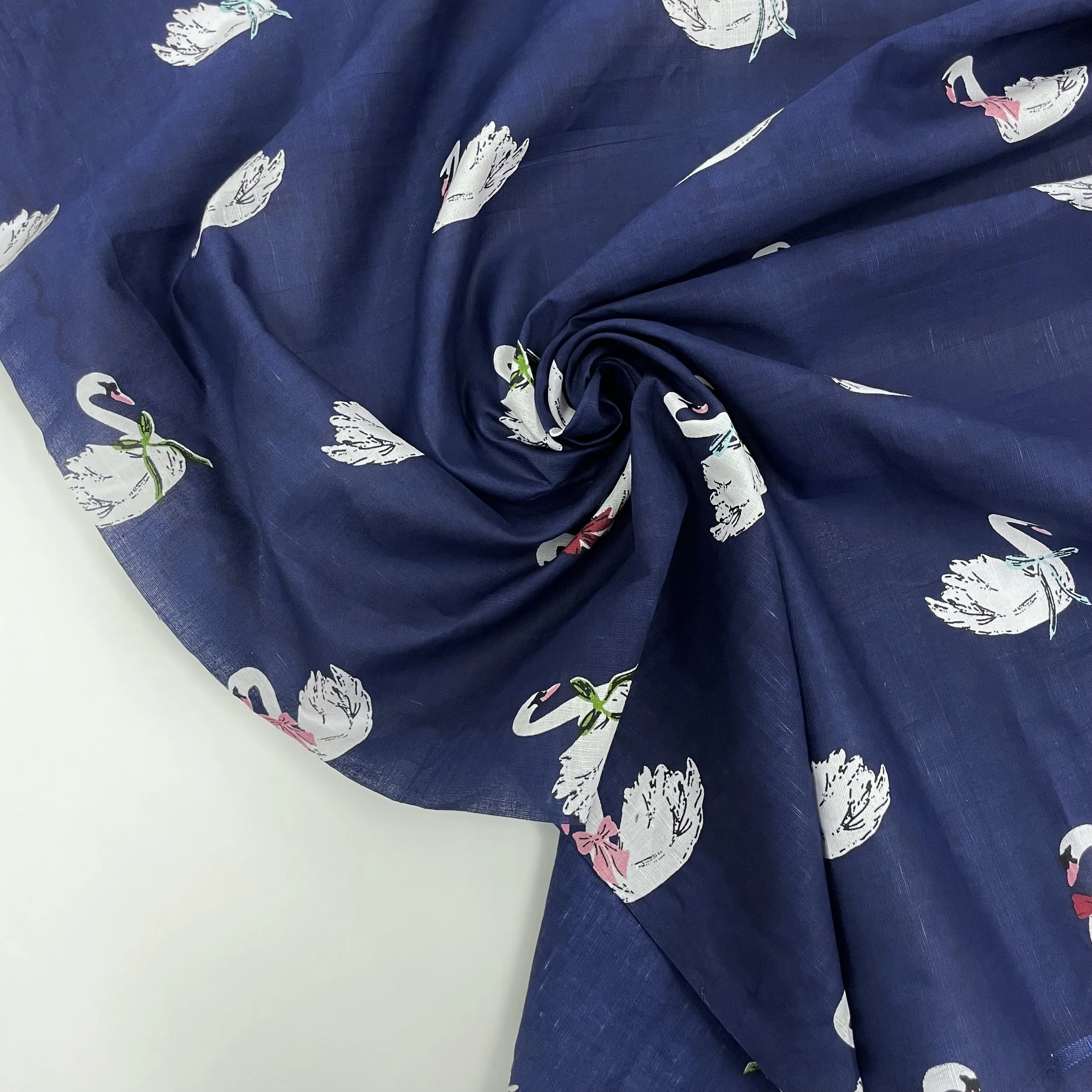Hey Sew Sister - Odette Swan Screen Print Cotton Linen Fabric - Navy 3.jpeg