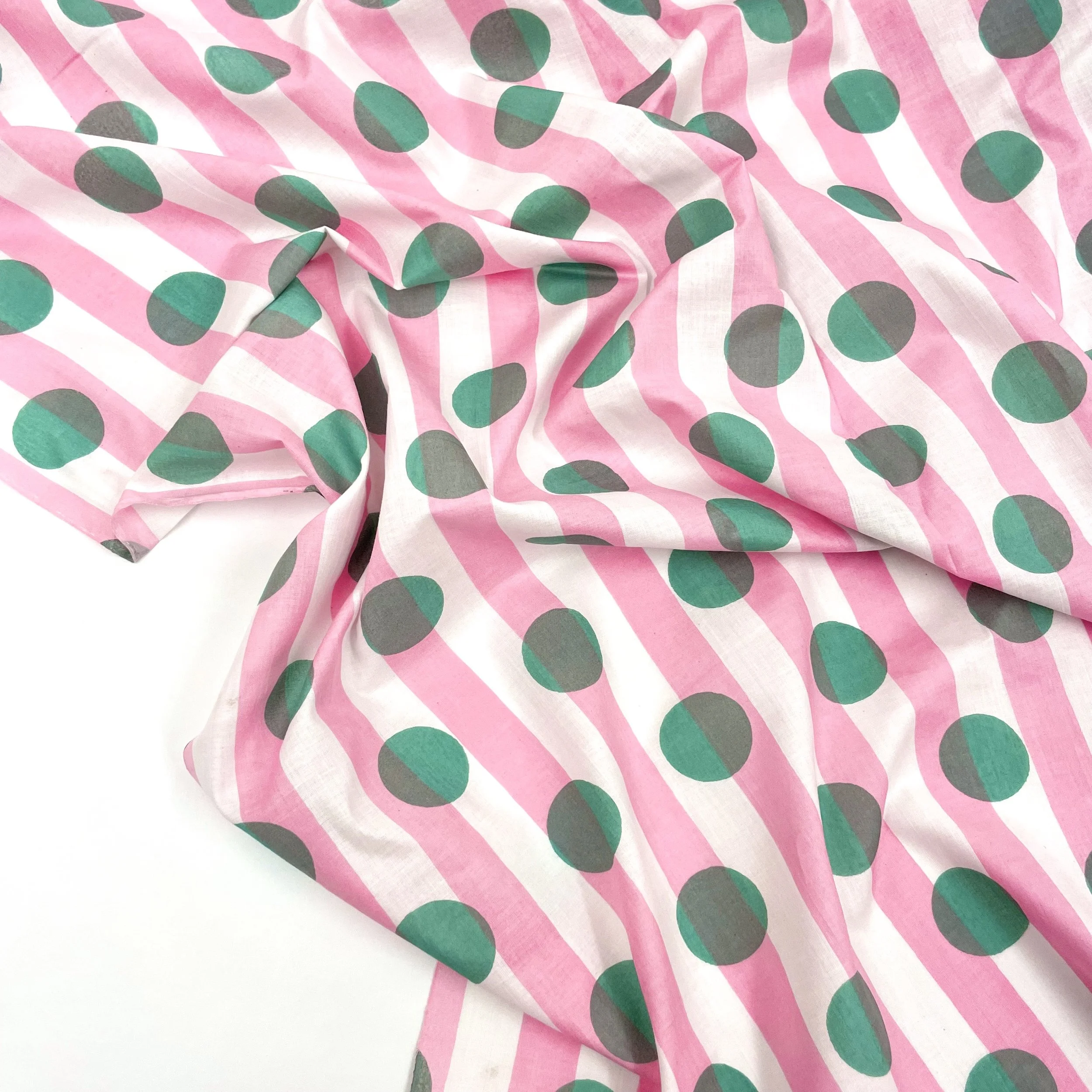 Hey Sew Sister- Boba Stripe - Polka Dot Stripe Screen Print Indian Cotton Fabric - Strawberry Milkshake 2.jpeg