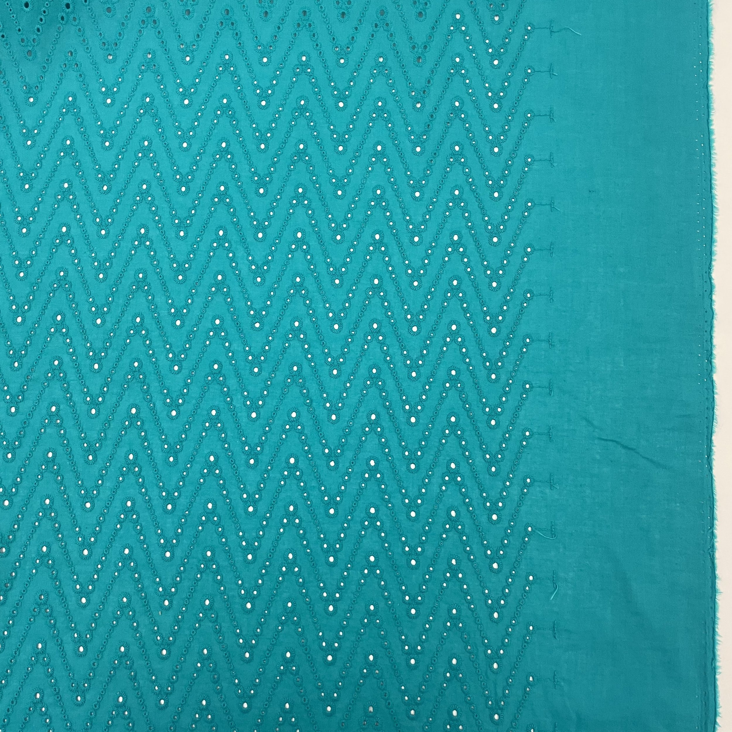 Hey Sew Sister - Chevron Eyelet Embroidered Cotton Fabric - Turquoise 1.jpeg