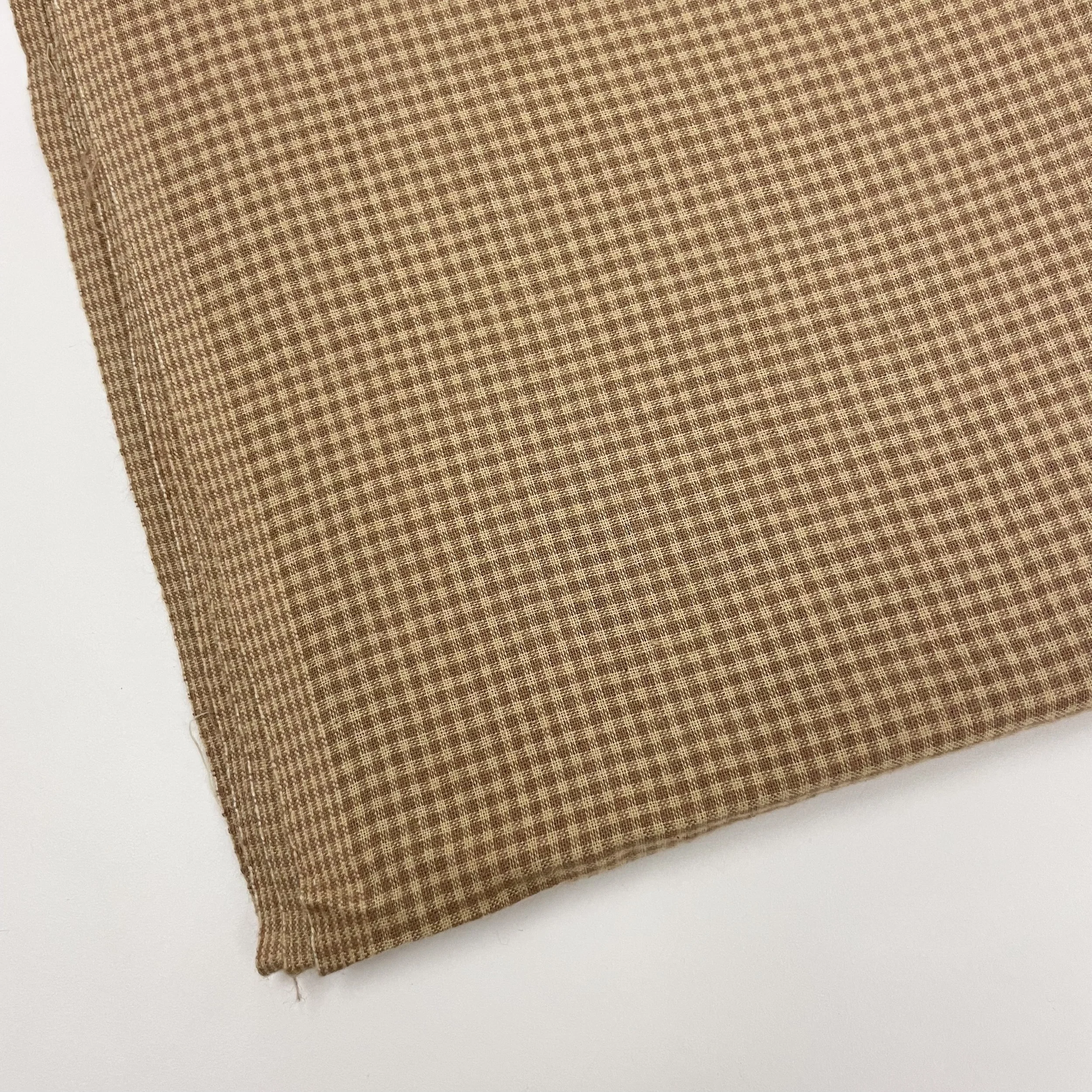 Hey Sew Sister - Handloom Hand Woven Yarn Dyed Cotton Fabric Check Plaid GIngham Stripe - Brown Beige - Lyon 1.jpeg