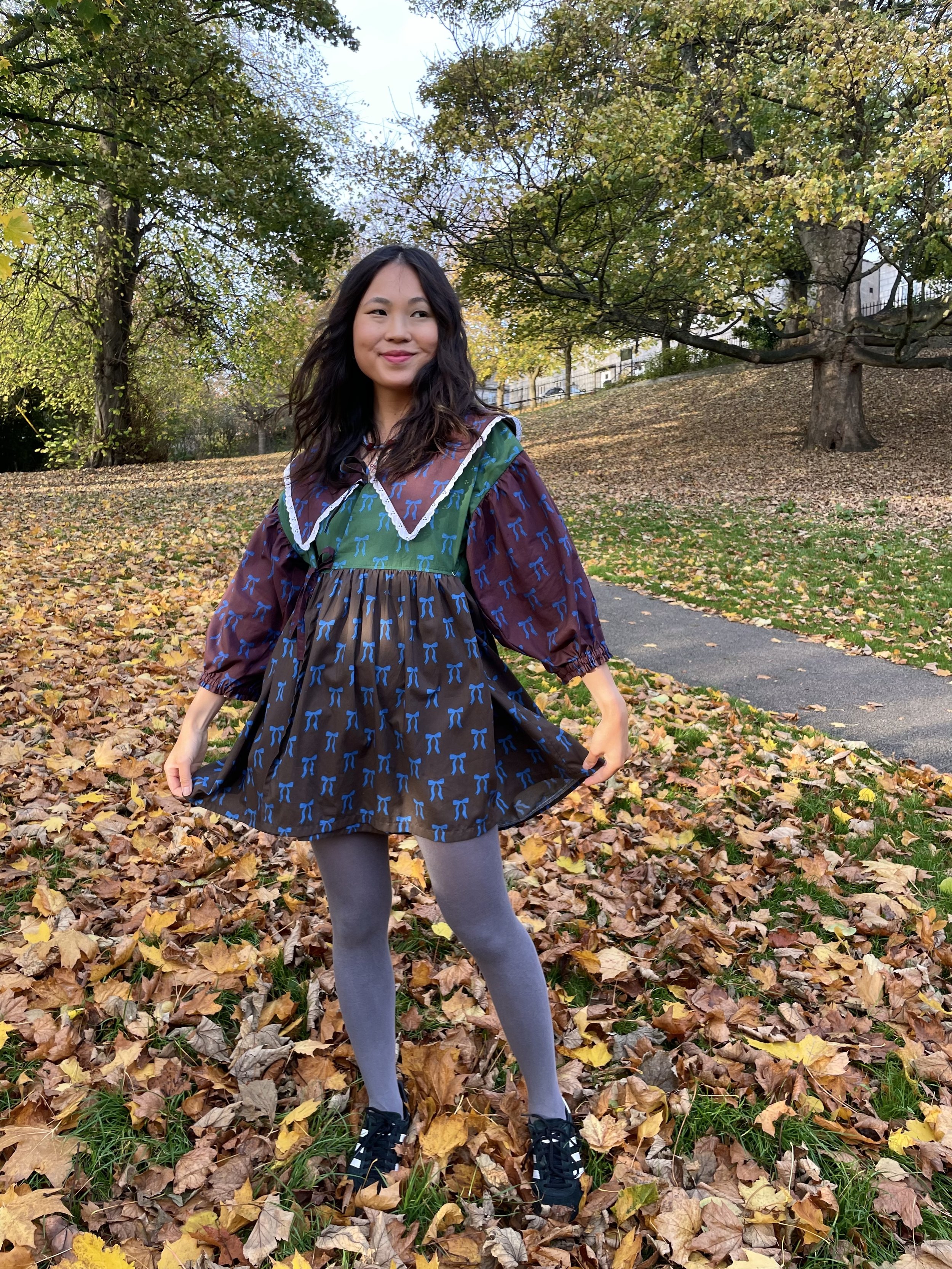 Hey Sew Sister - Pigeon Wishes - Adorn You - Bow Print Fabric - Dress Sample 1.jpeg