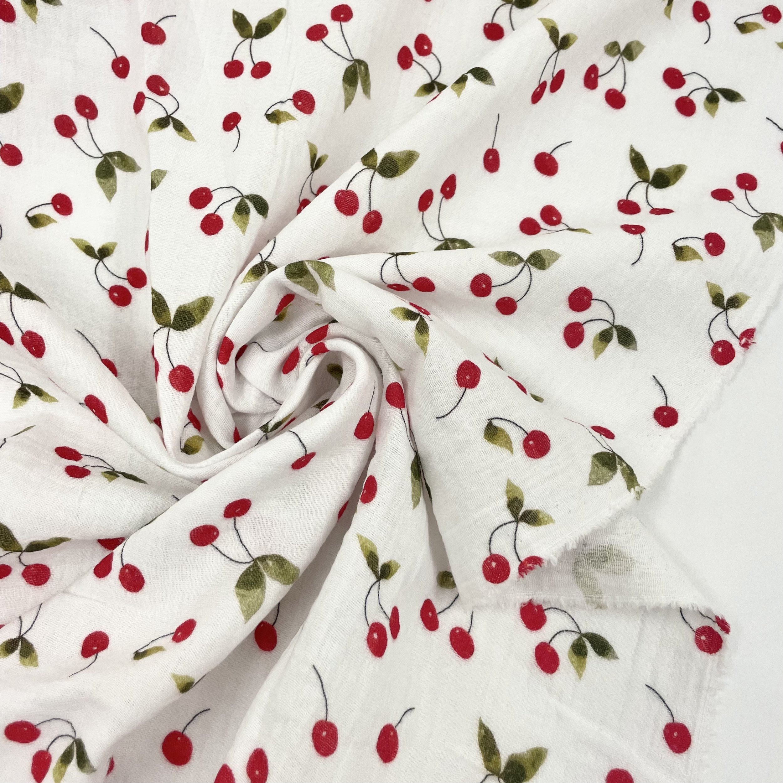 Hey Sew Sister - Painted Cherries Printed Cotton Double Gauze Fabric 3.jpeg