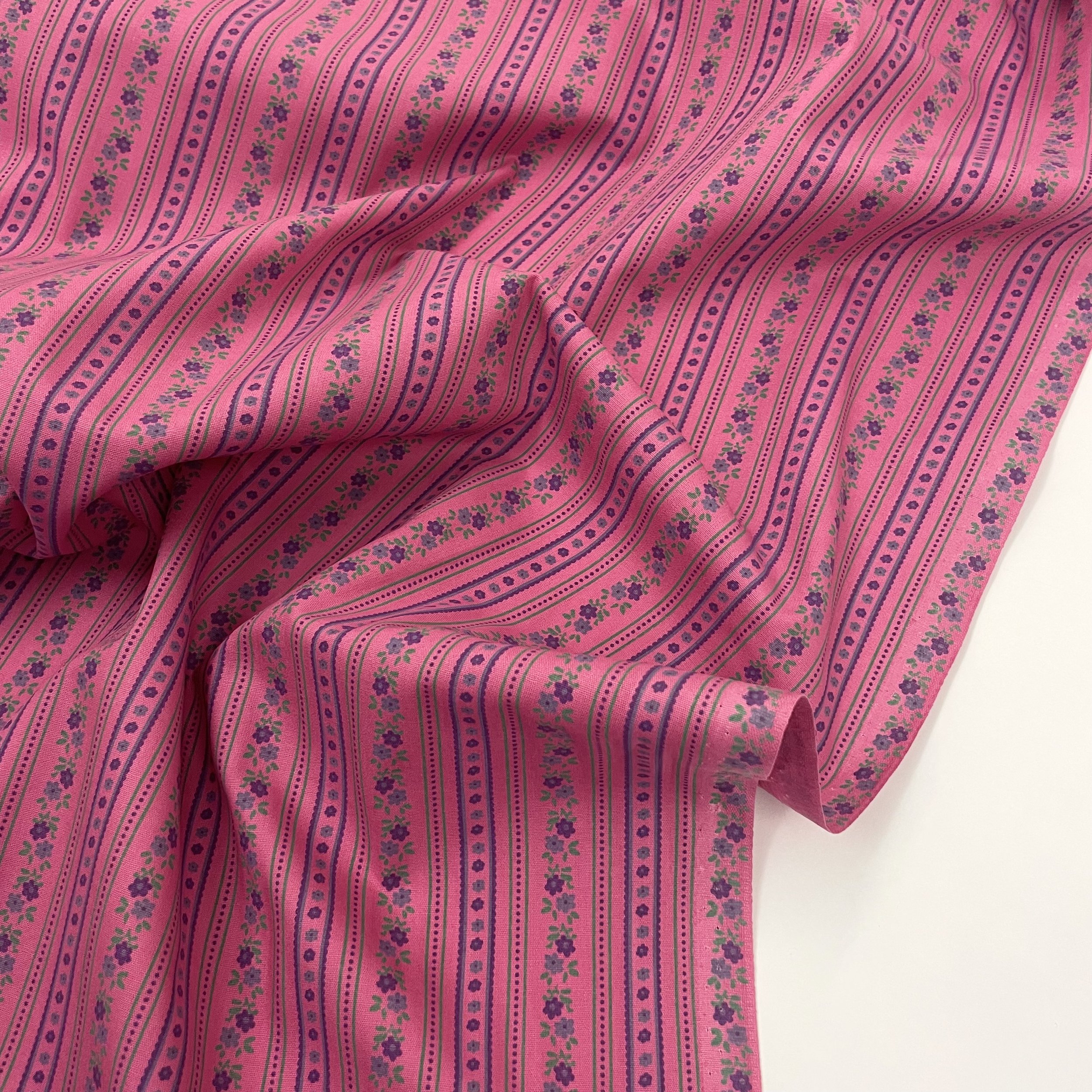 Margot - Wallpaper Floral Stripe Print Cotton Poplin Fabric - Pink 3.jpeg