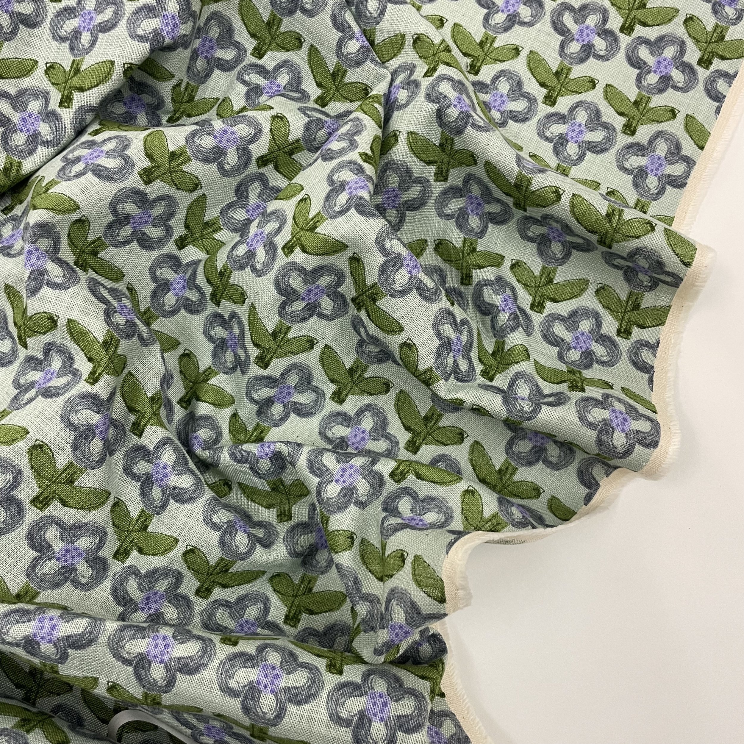 Hey Sew Sister - Sevenberry Japan - Nobana Hanako - Cute Flower Print Loose Weave Cotton Fabric - Light Blue 2.jpeg
