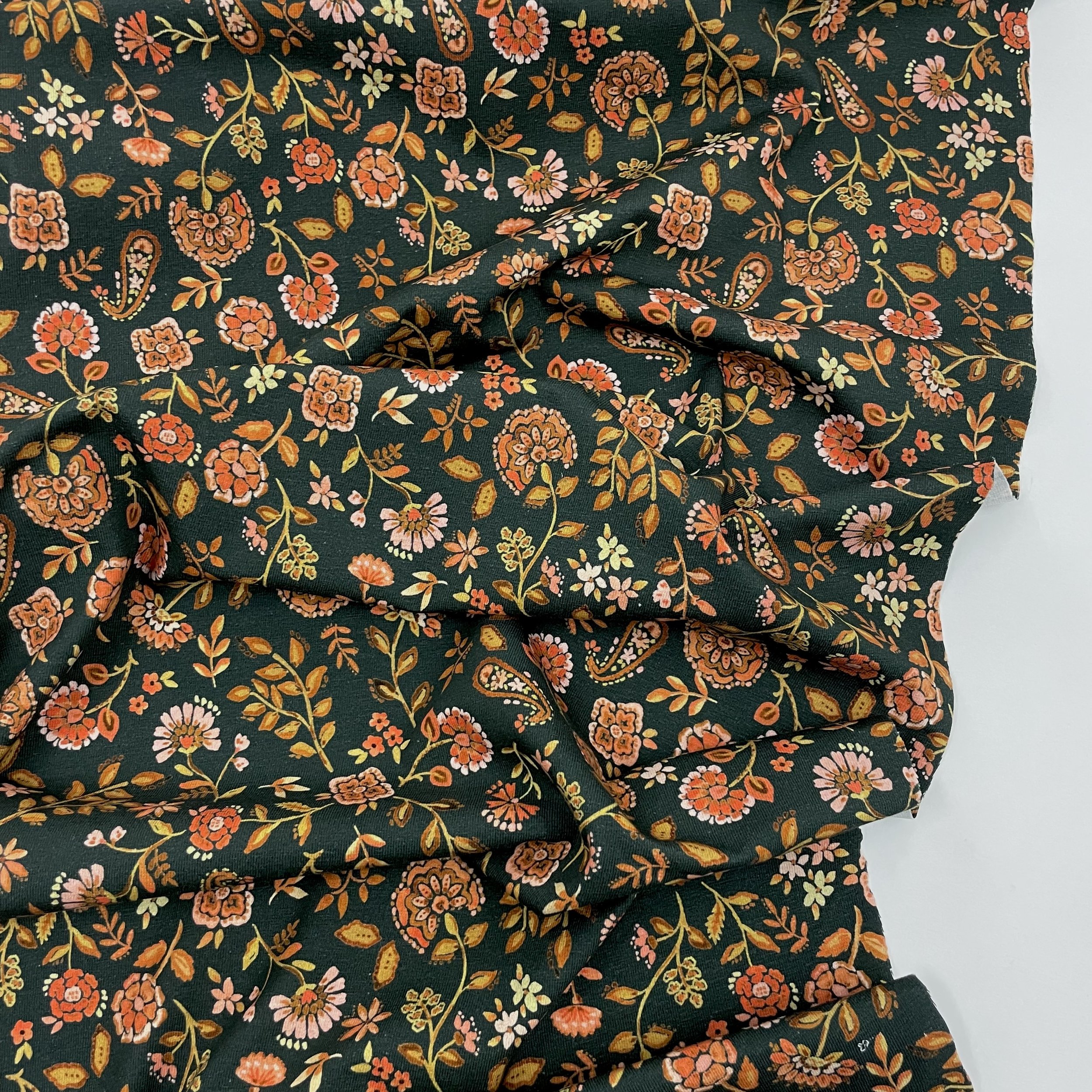 Hey Sew Sister - Paisley Floral Army Green Cotton Jersey Fabric 2.jpeg
