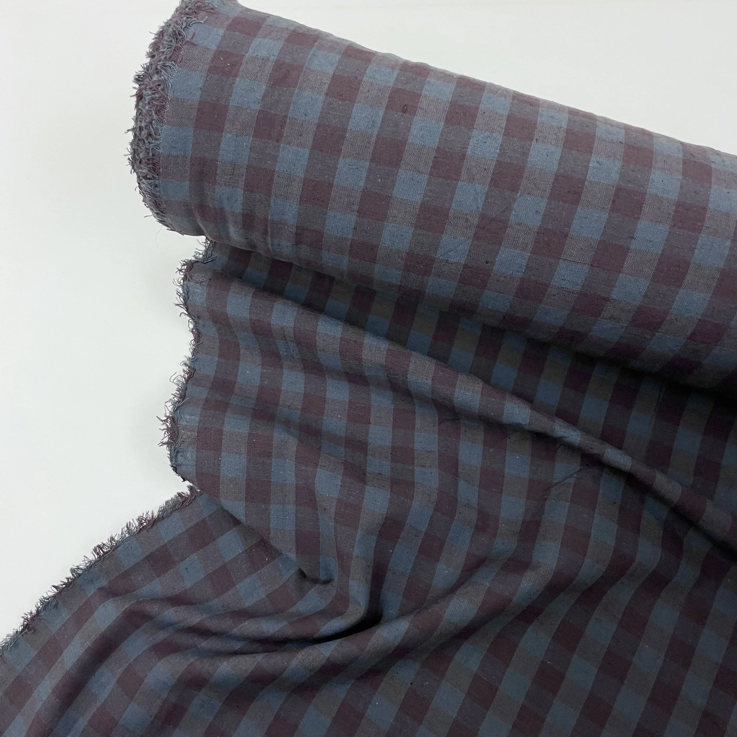 Hey Sew Sister - Merchant and Mills Damson Aubergine and Blue Gingham Cotton Linen Fabric 1.jpeg