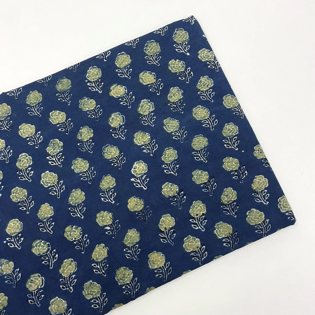 Hey Sew Sister - Ajrakh Traditional Print Cotton Fabric - Rosie Collection - Royal Blue with Yellow Rose 1.jpeg