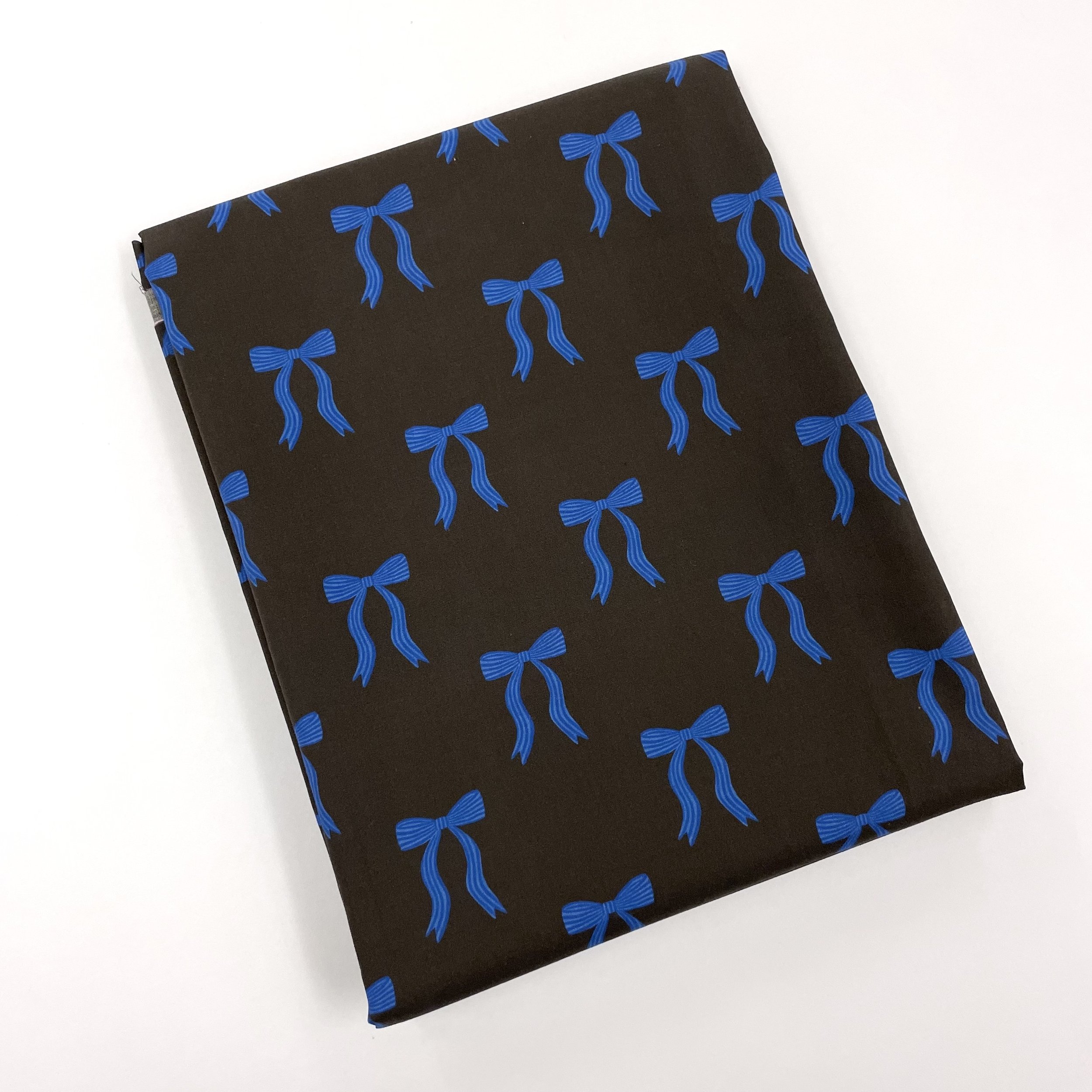 Hey Sew Sister - Pigeon Wishes - Adorn You - Bow Print Fabric - Cotton Lawn Poplin Dressmaking Fabric - Dark Brown and Blue - Cocoa 4.jpeg