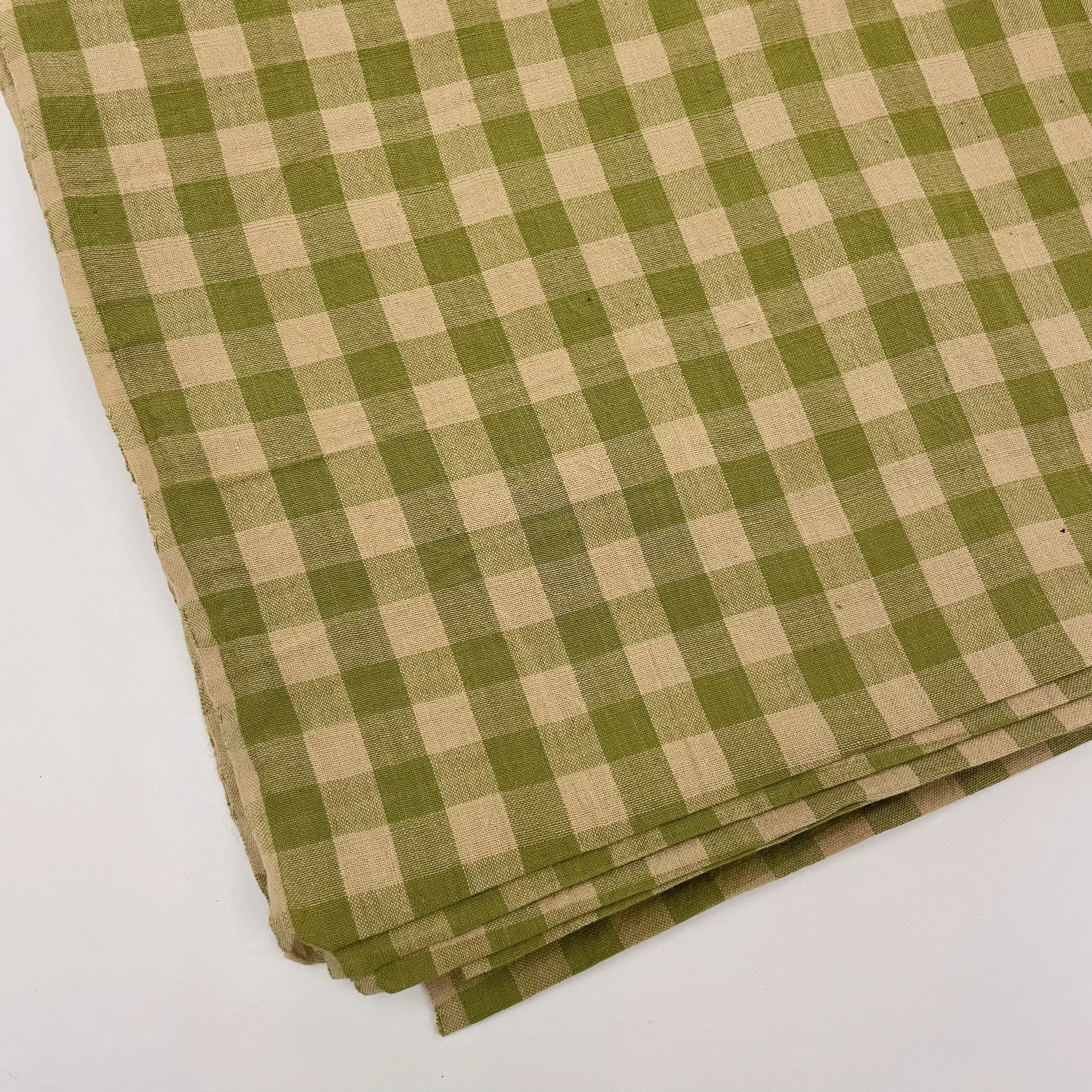 Hey Sew Sister - Handloom Hand Woven Yarn Dyed Cotton Fabric Check Plaid GIngham Stripe - Olive Green and beige - Dunkeld 1.jpeg