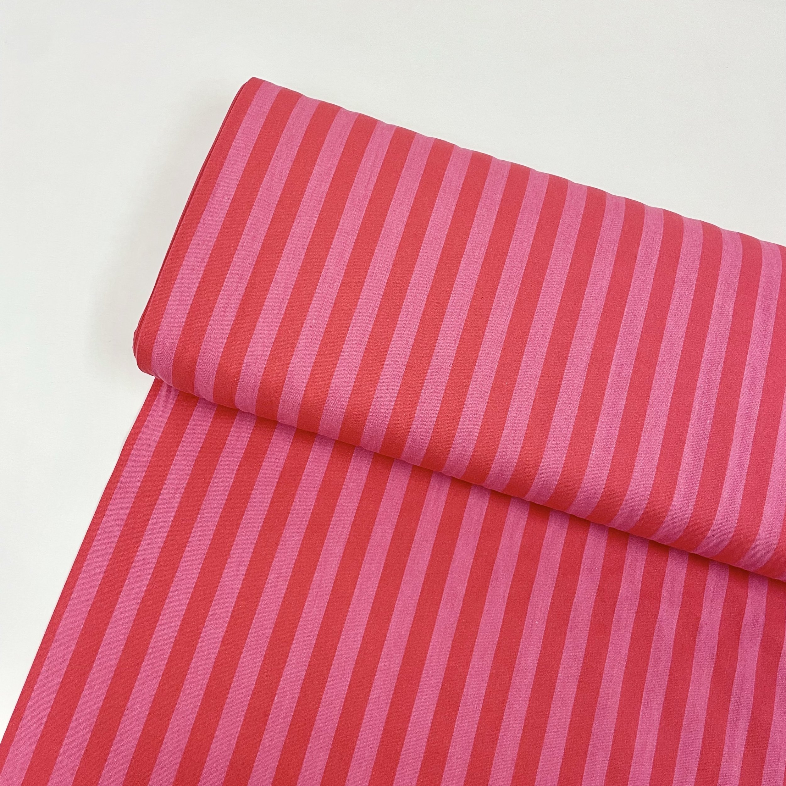 Hey Sew Sister - Piper - Yarn Dyed Vertical Stripe Cotton Fabric - Lavender Lake - Raspberry 1.jpeg