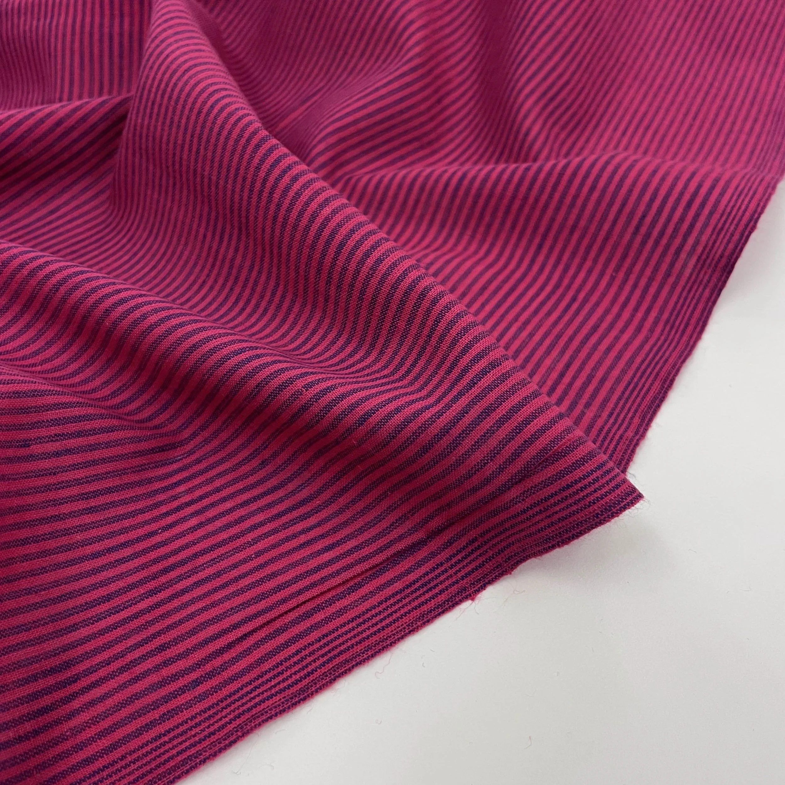 Handloom Yarn Dyed Cotton Micro Stripes - Dragonfruit