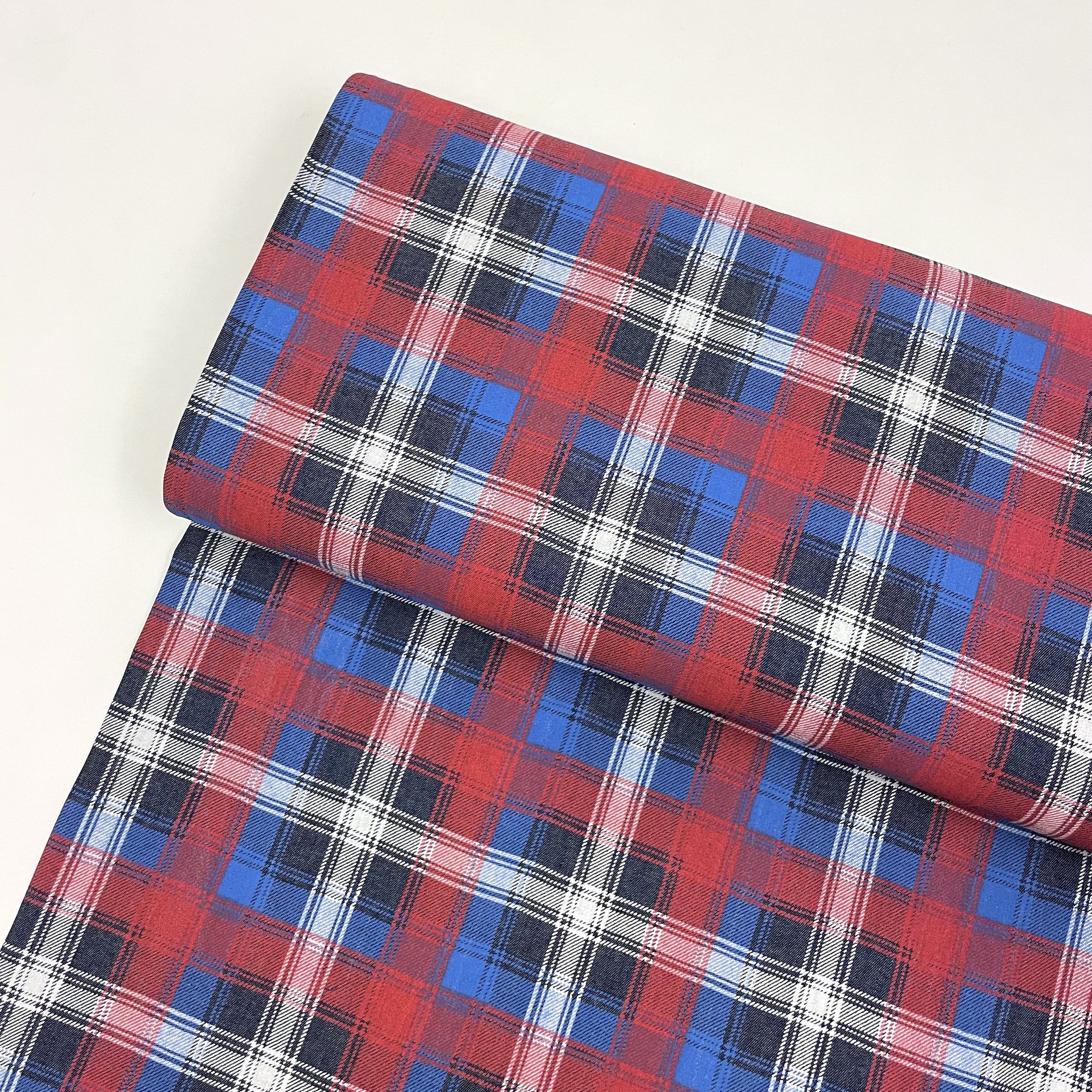 Hey Sew Sister - Blue Red and White Winter Check Print Denim Fabric 1.jpeg