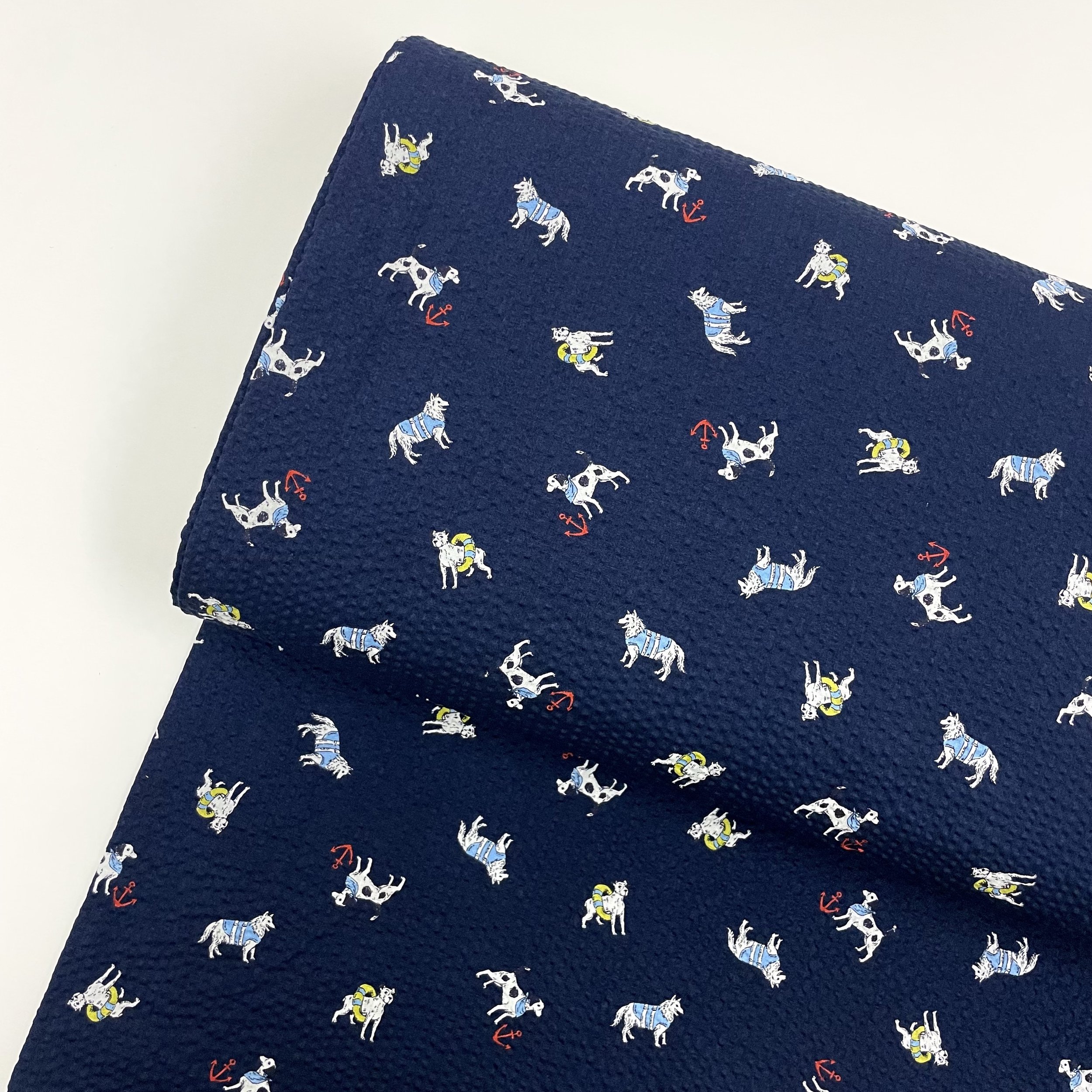 Hey Sew Sister - Sevenberry Japan - Swimming Dogs Cotton Ripple Cloth - Seersucker Fabric - Navy 1.jpeg