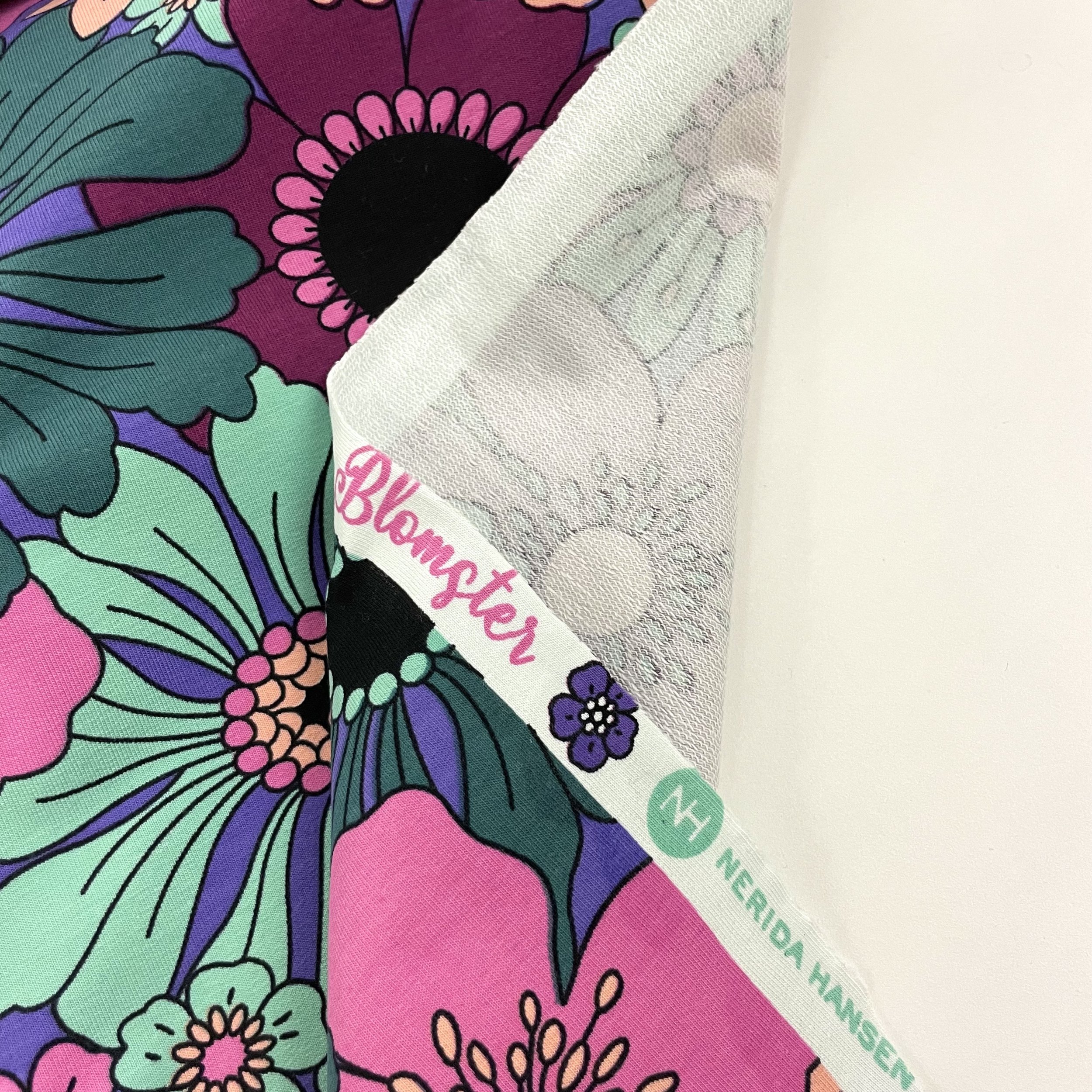 Hey Sew Sister - Nerida Hansen - Blomster - Floral Print Cotton French Terry Fabric - Puple Pink Teal 4.jpeg