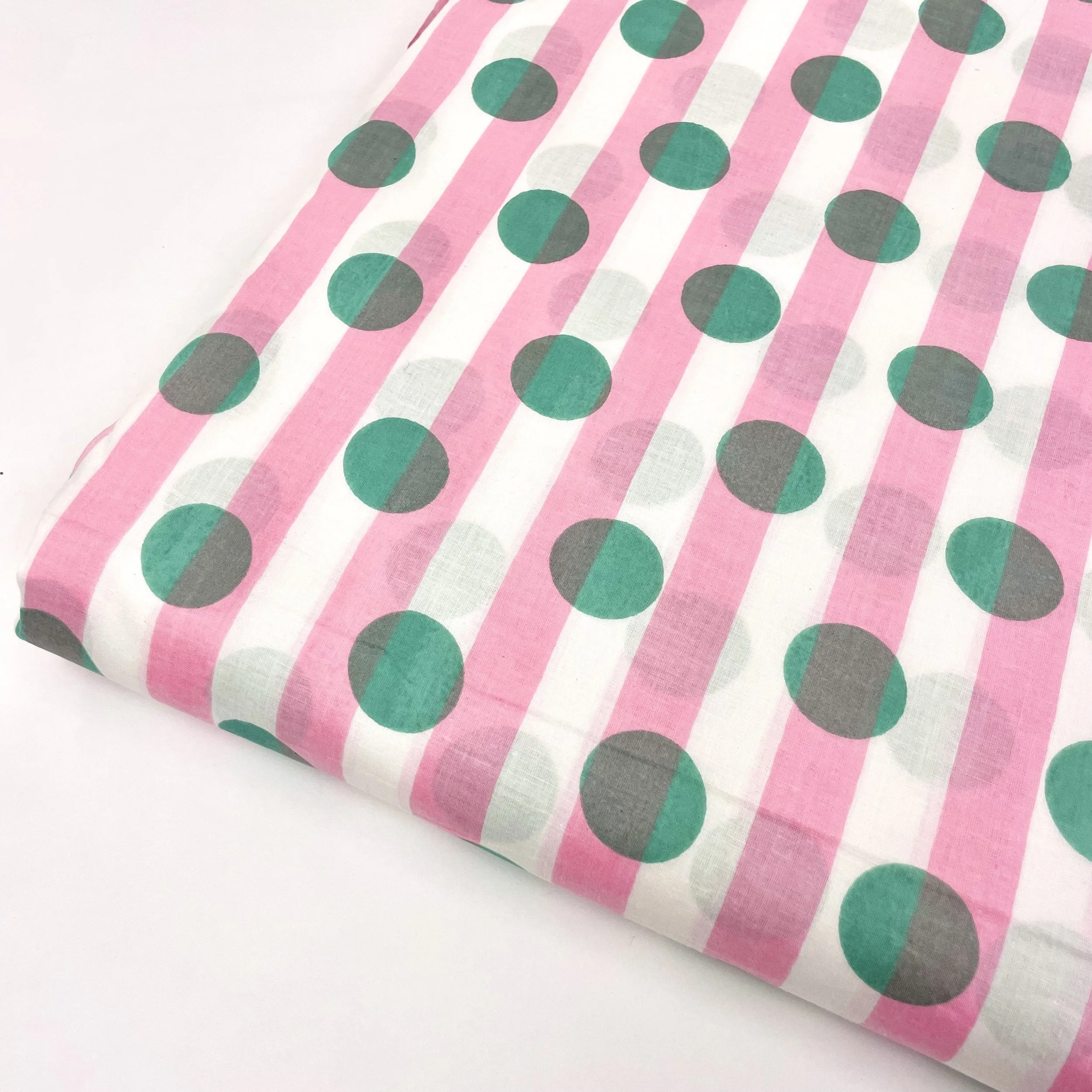 Hey Sew Sister- Boba Stripe - Polka Dot Stripe Screen Print Indian Cotton Fabric - Strawberry Milkshake 1.jpeg