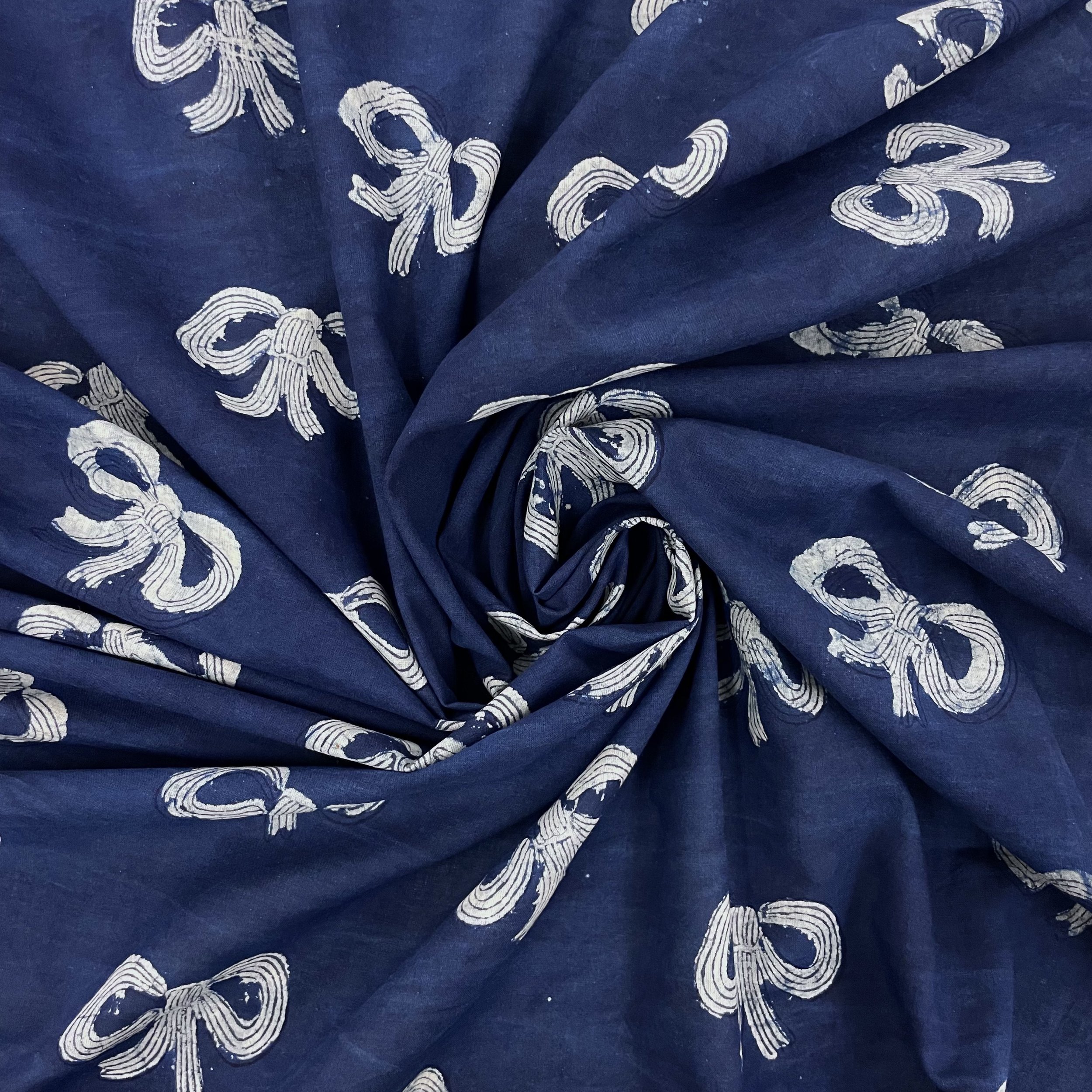 Hey Sew Sister x Fluid + Drape BOWIE - Bow Print Block Print Organic Cotton Fabric Indigo Dyed 2.jpeg