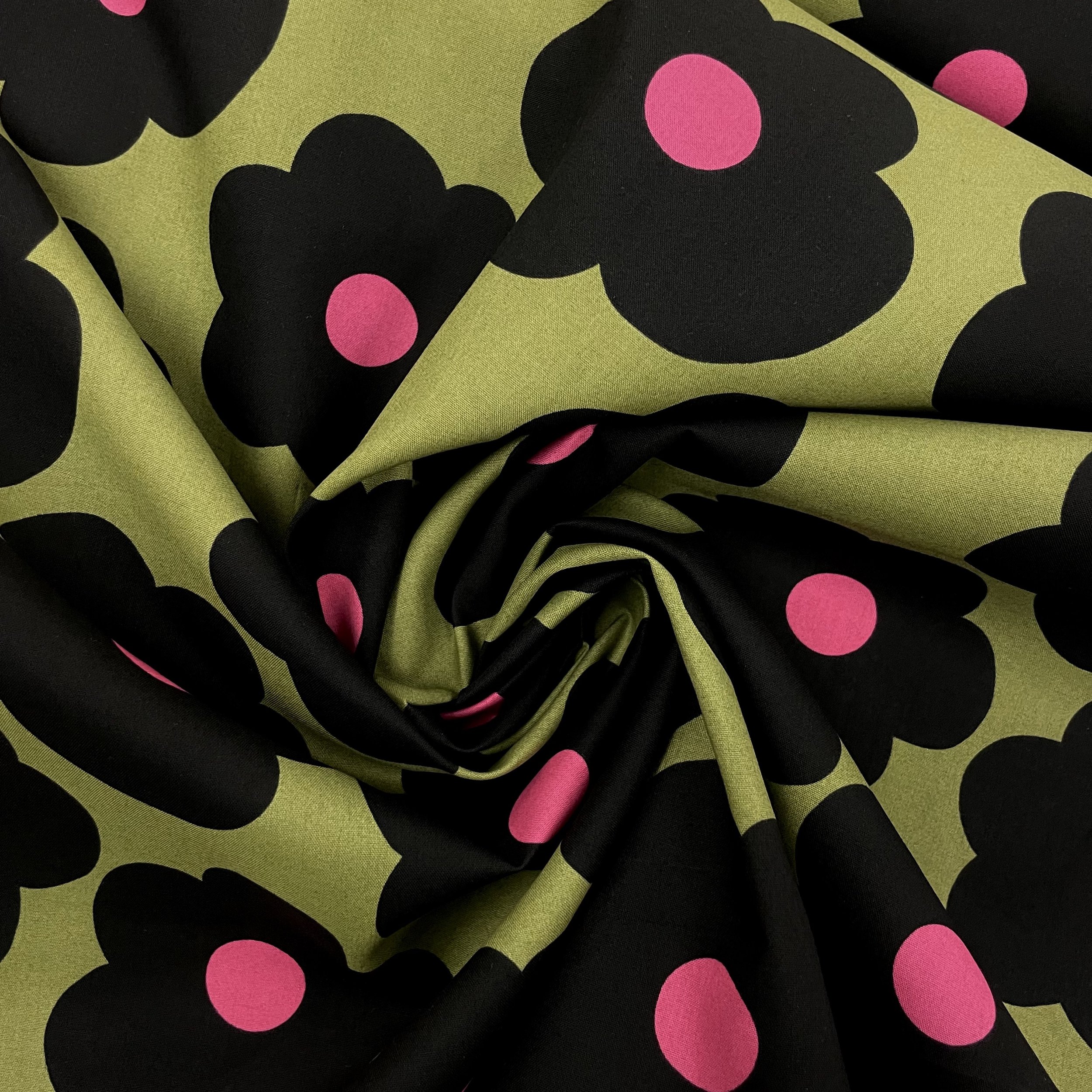 Hey Sew Sister - Nerida Hansen - Big Flower - Floral Printed Fine Cotton Poplin Fabric - Moss Green and Black 3.jpeg