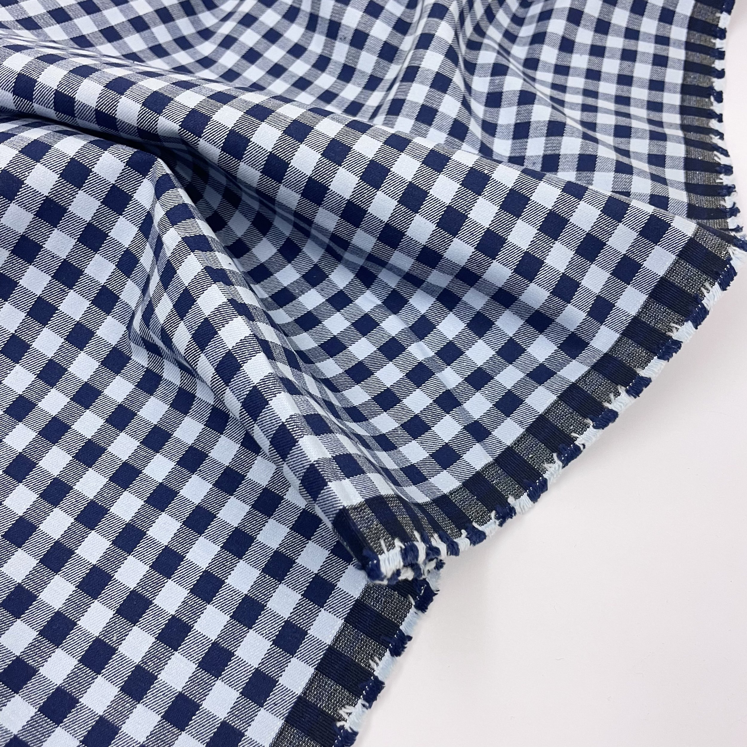 Hey Sew Sister - Marion - Monochrome Blue Gingham Print Stretch Cotton Denim Fabric 3.jpeg