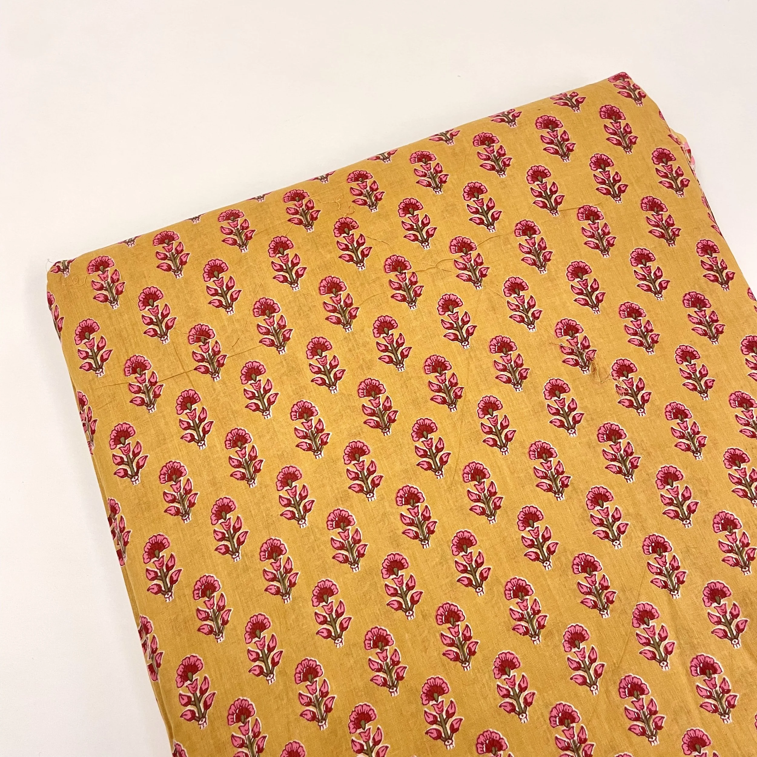 Hey Sew Sister - Turmeric Bloom - Pink Turmeric Yellow Floral Screen Print Cotton Fabric 1.jpeg