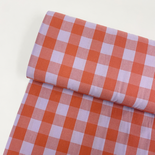 Hey Sew Sister - Chesney Check Yarn Dyed Cotton Gingham Fabric - Cocktail Lilac and Orange 1 Small.png