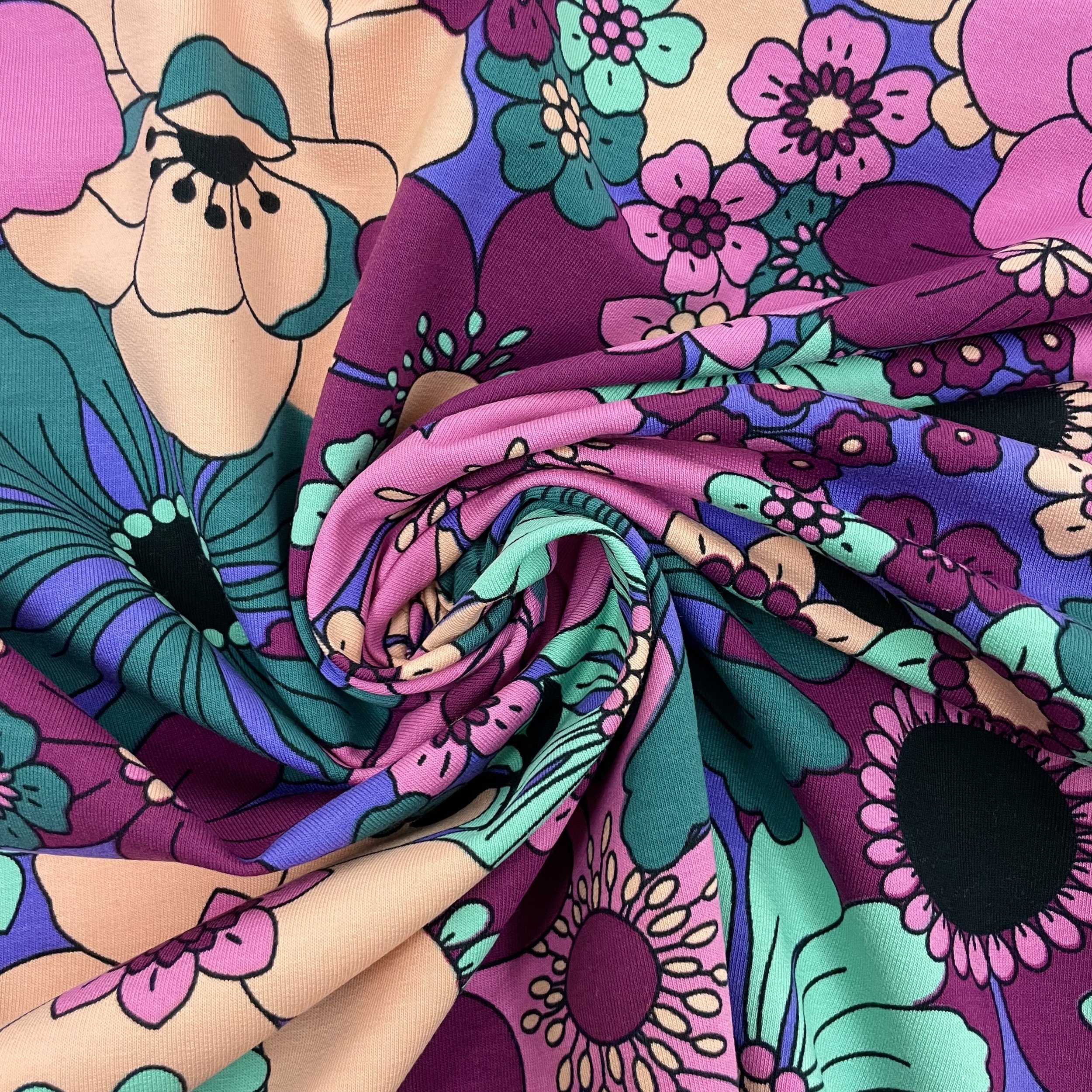 Hey Sew Sister - Nerida Hansen - Blomster - Floral Print Cotton French Terry Fabric - Puple Pink Teal 3.jpeg