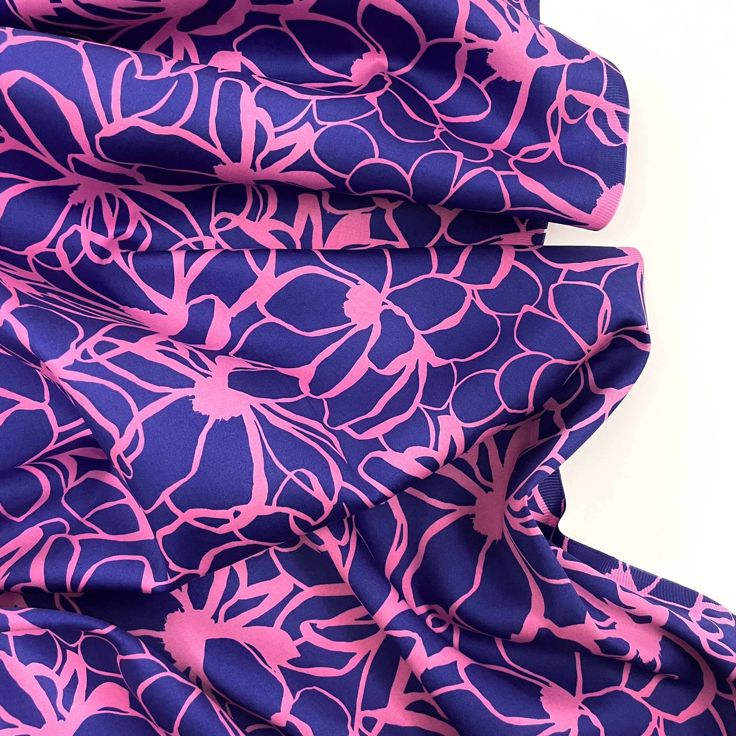 Hey Sew Sister - Nerida Hansen - Magnolia - Abstract Line Floral Print Cotton Satin Fabric - Royal Blue and Pink 2.jpeg