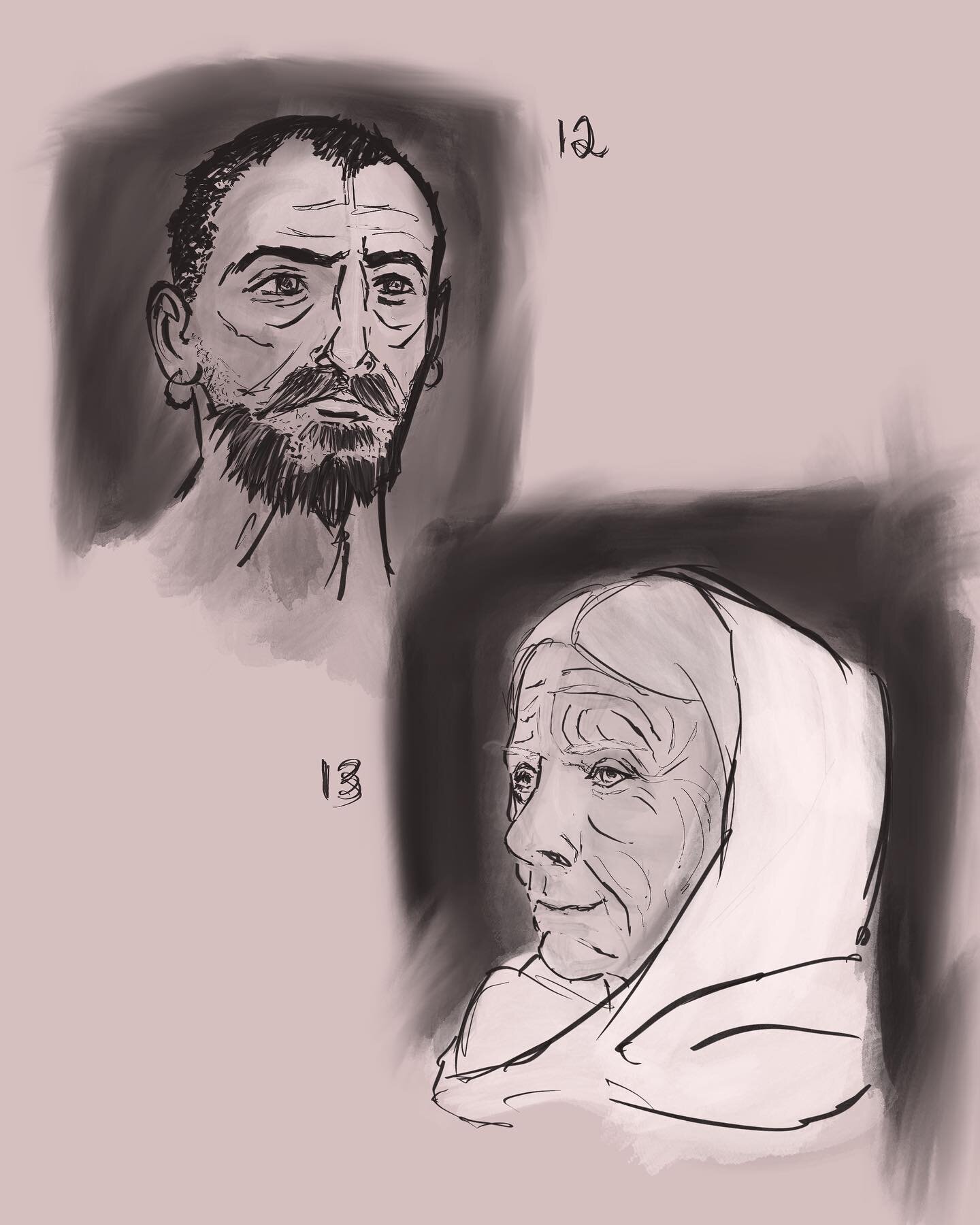 12-13/100 in Technical Pencil, Gesinki Ink, and Watercolor: It&rsquo;s two for 2.22.22 😁
.
.
.
.
.
#the100dayproject #100facesonprocreate #procreate #digitalart #100dayproject2022 #portraits #drawing