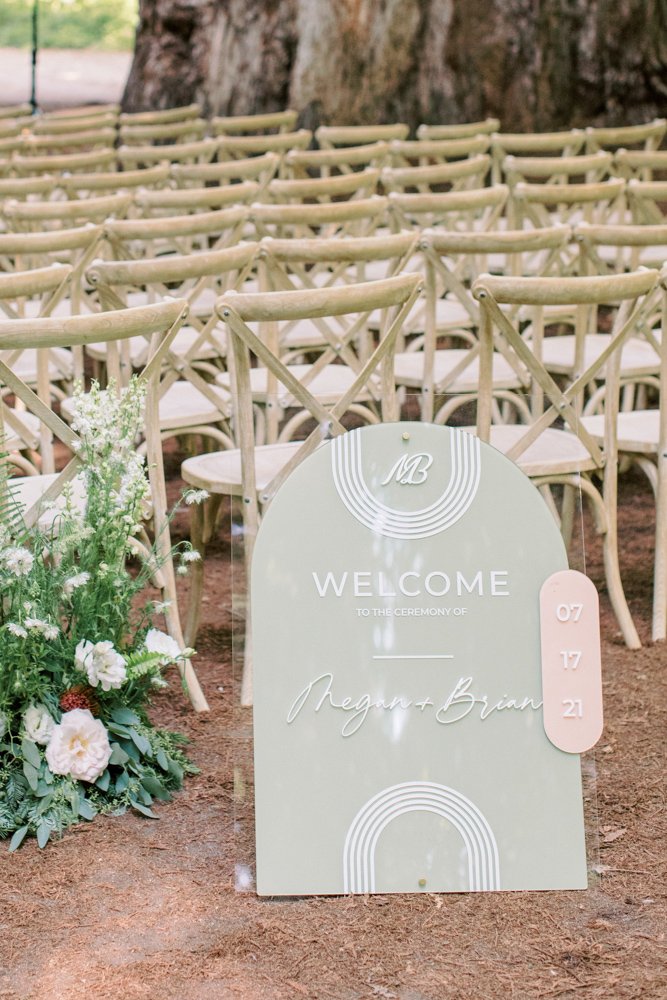 Deco Ink Designs - Arizona Wedding Signage Acrylic - Megan and Brian California Redwoods Forest Wedding - Sage Green White and Light Pink Acrylic Signage - Photography by Carlie Statsky - 12-2.jpg