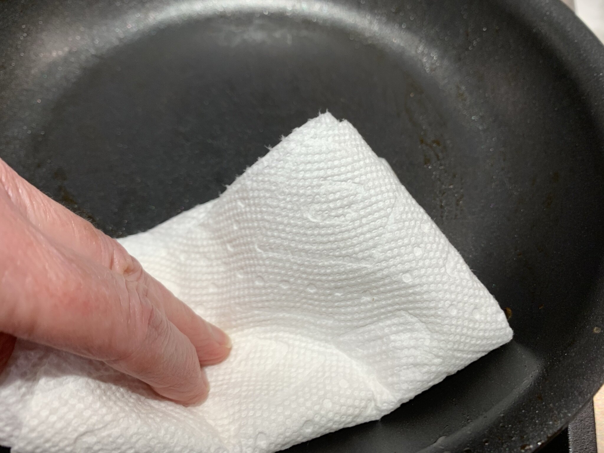 Wipe pan clean. 