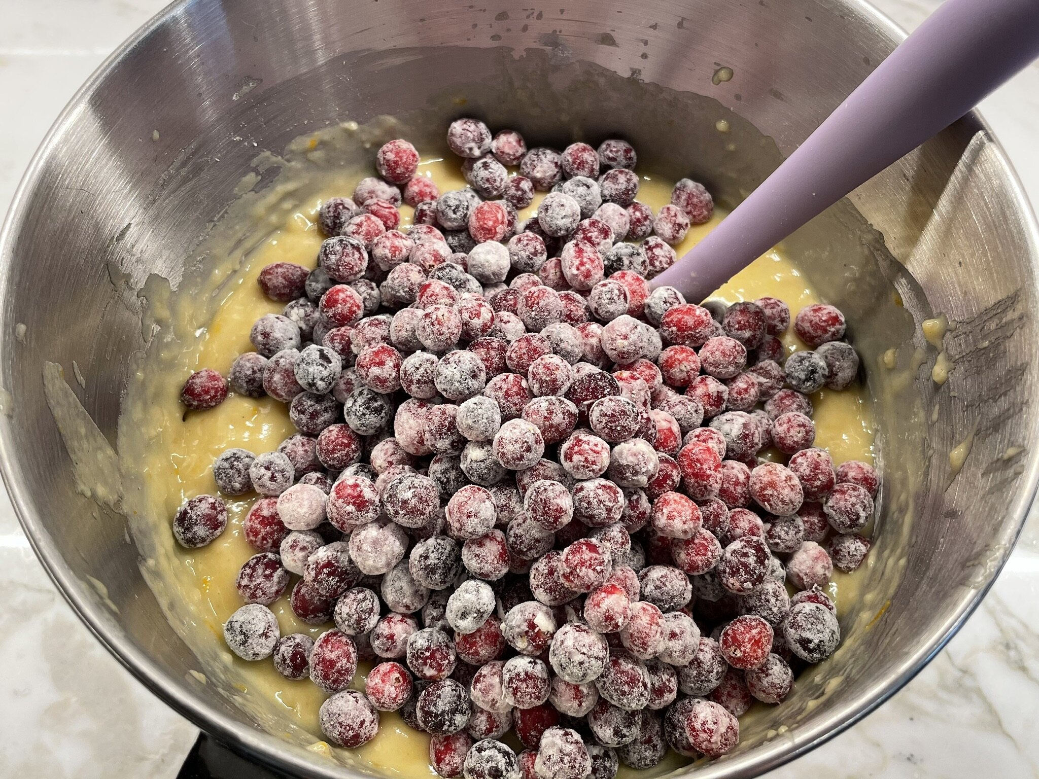 a) Add coated berries.