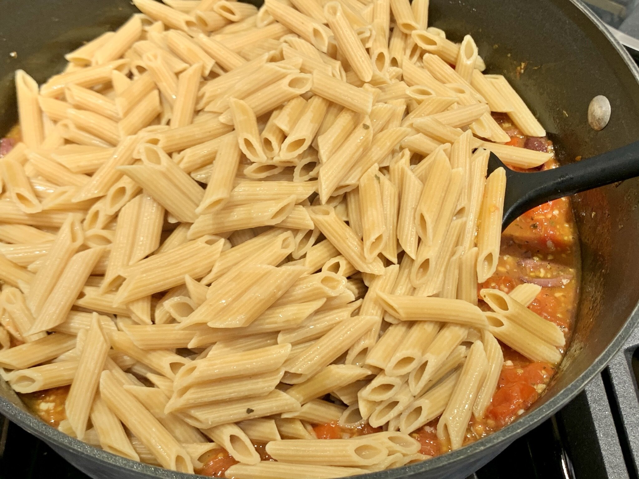 a) Add pasta &amp; water. 