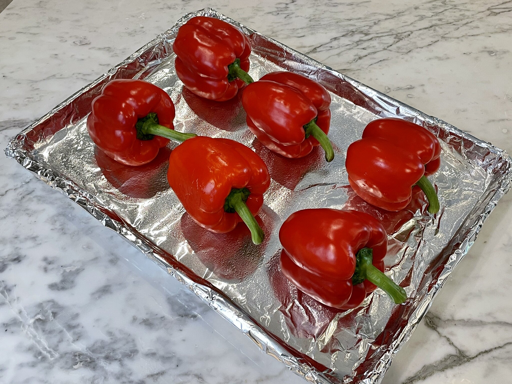 Roast peppers for 20 mins.