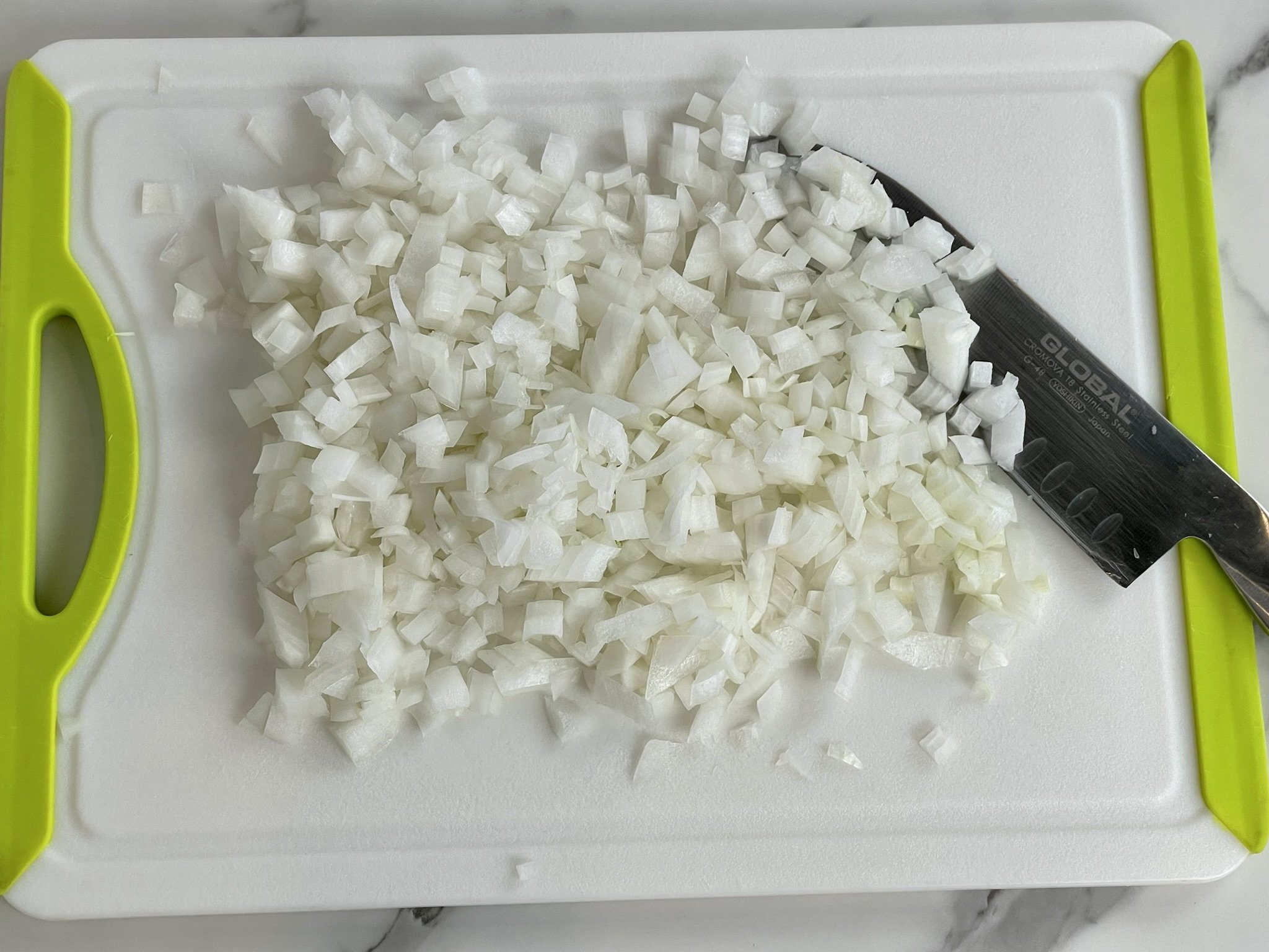 Diced white onion.