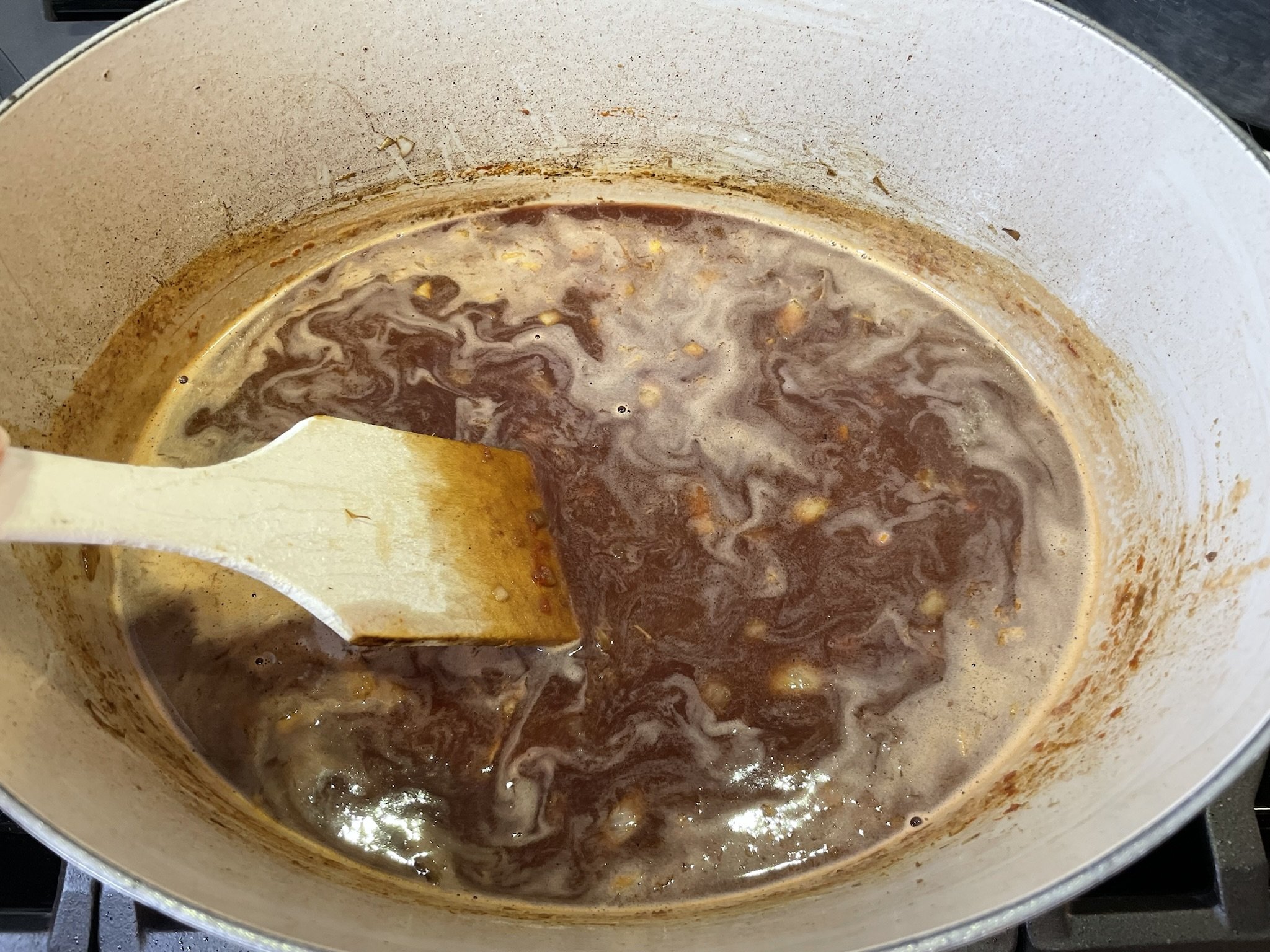 Scrape bottom of pan.