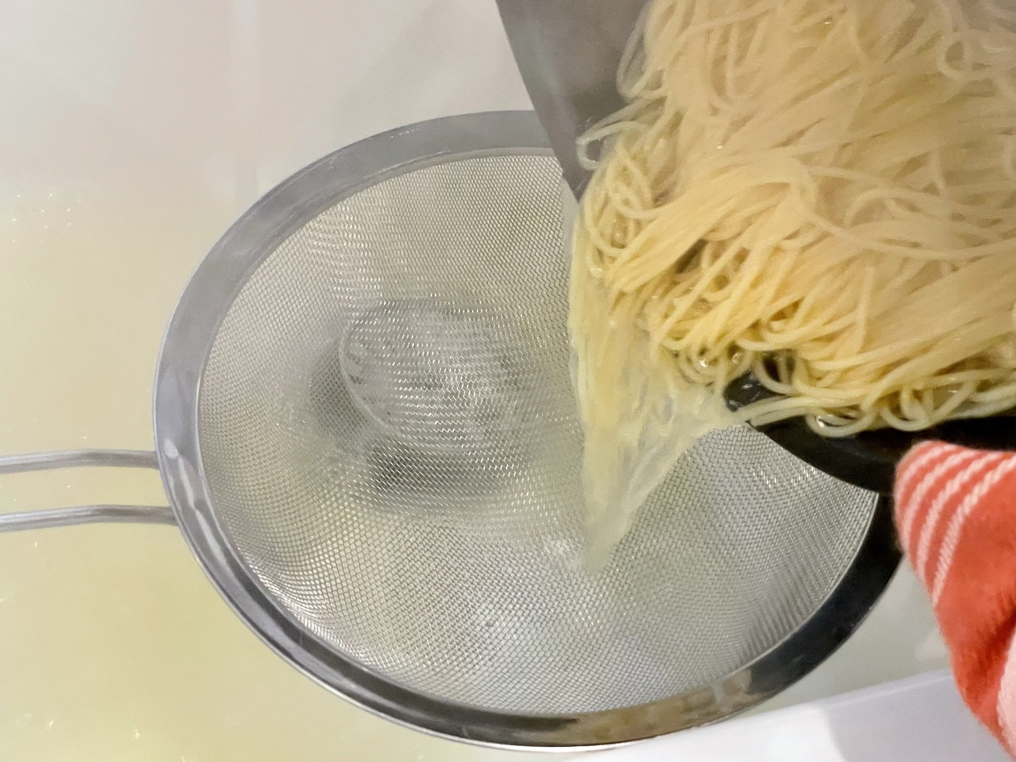 Drain pasta.