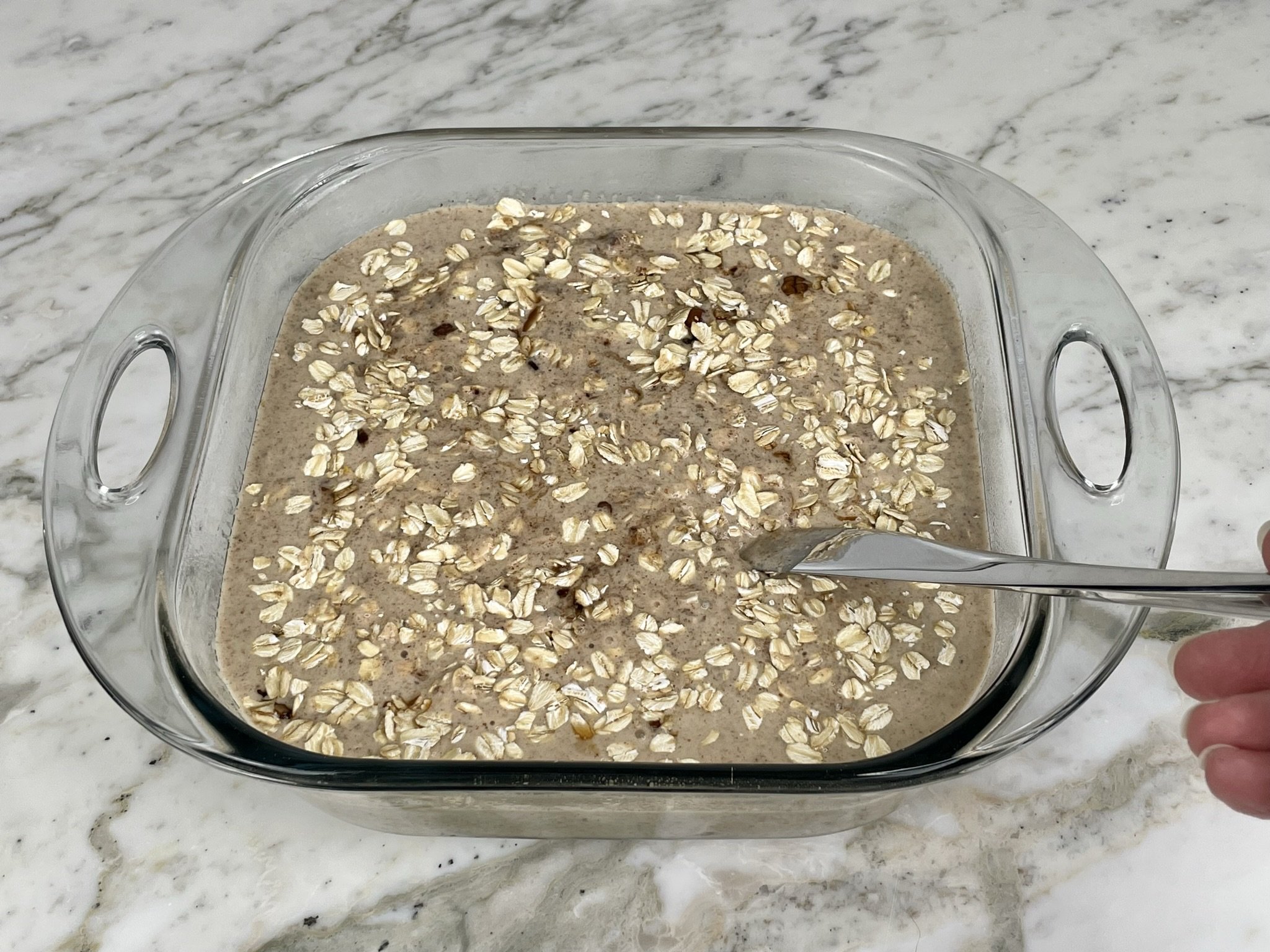 Dunk oats with knife.