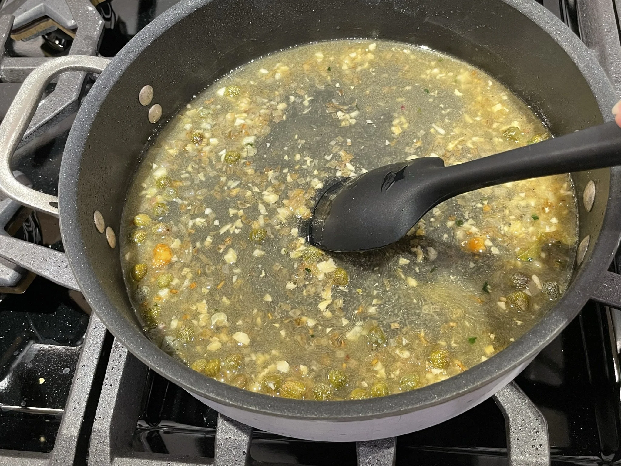 Deglaze pan.
