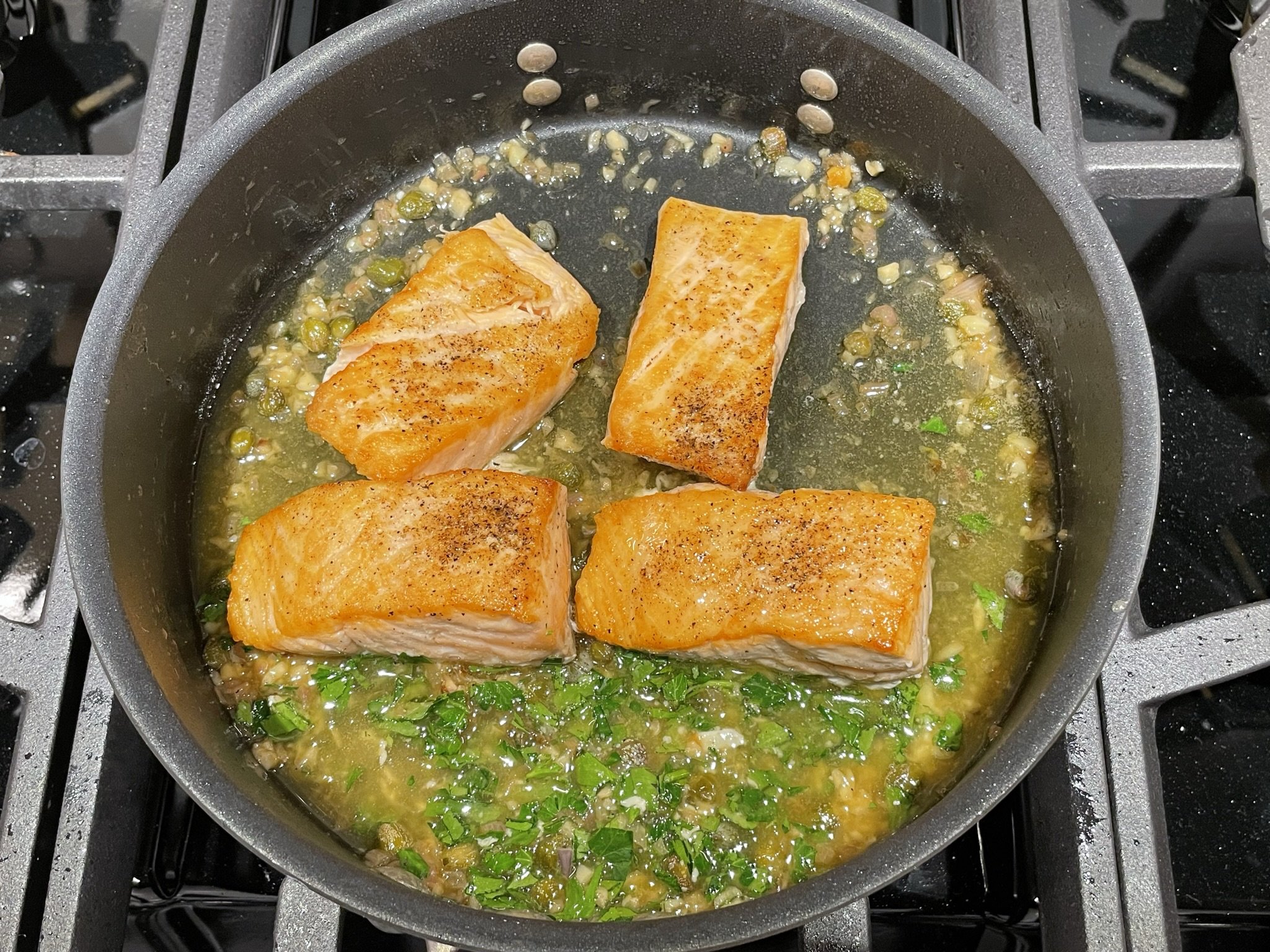 Add parsley &amp; salmon.