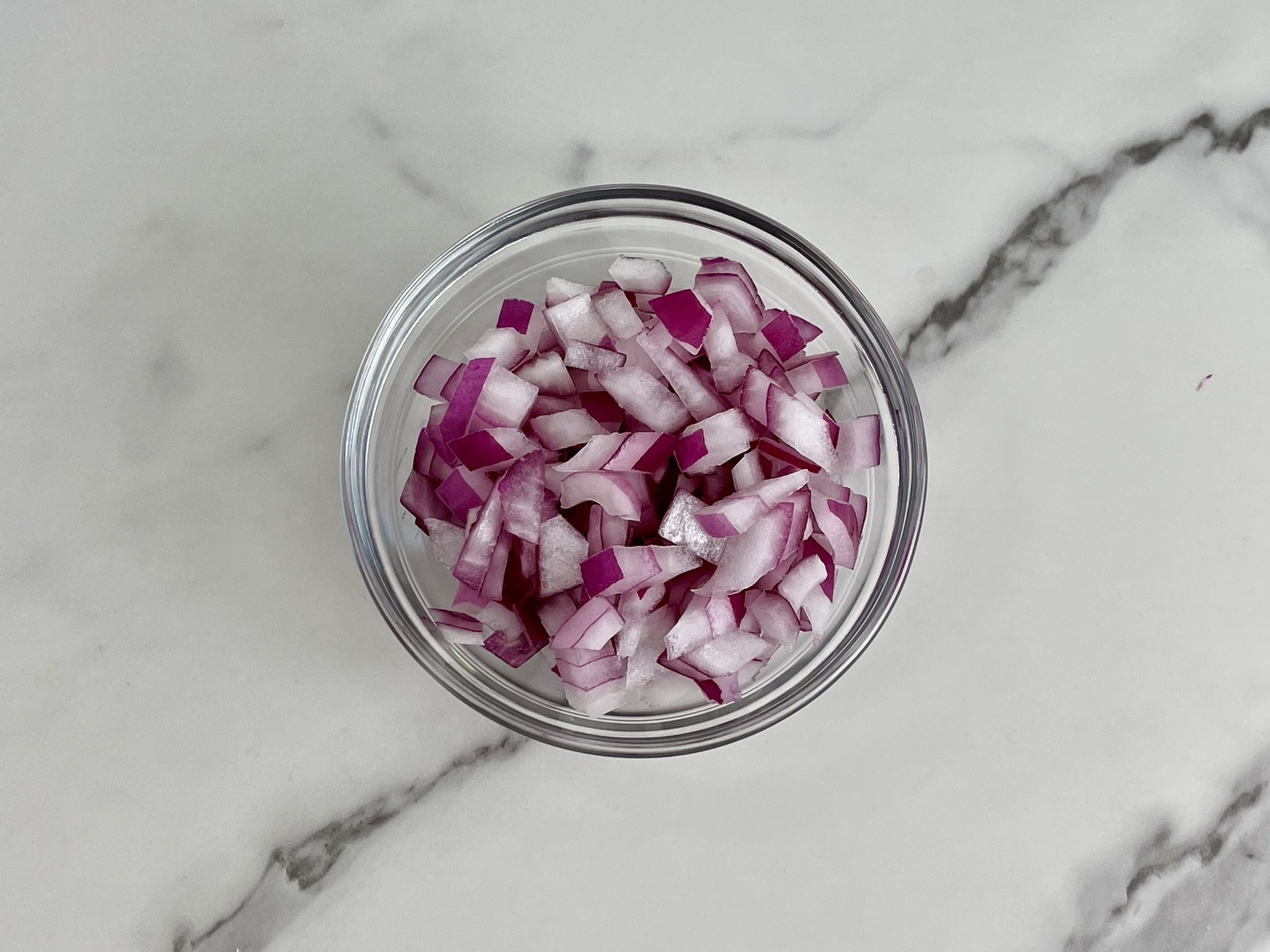 Diced red onions.