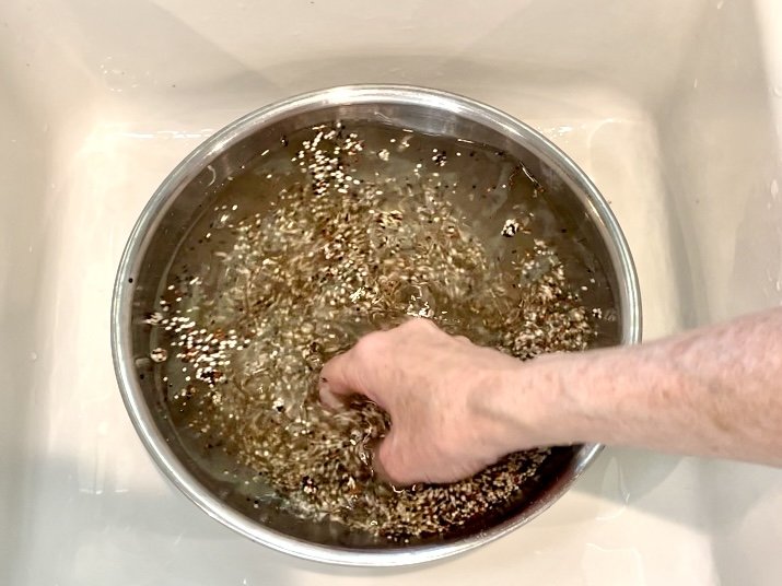 Rinse using hands.